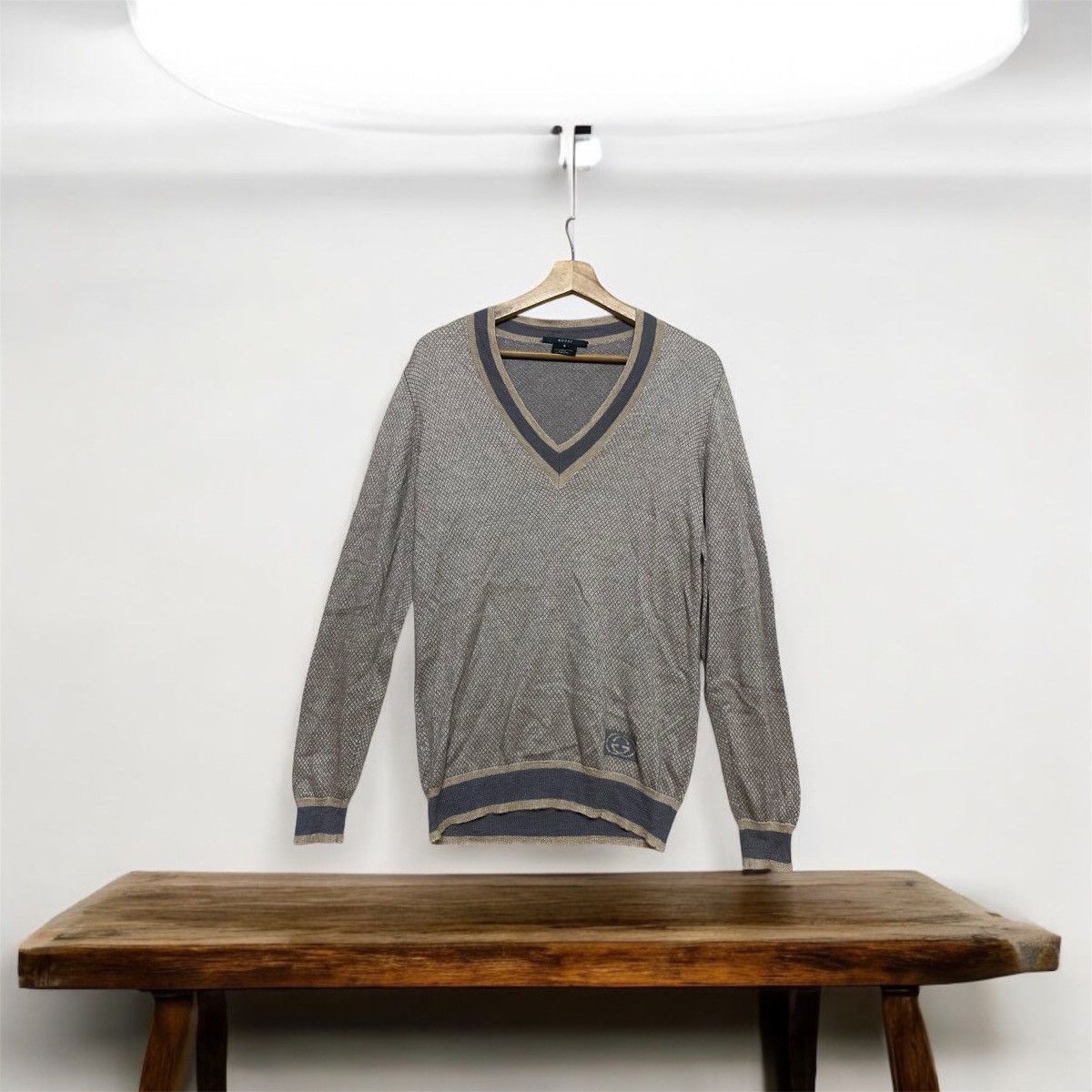 Gucci Gucci V-Neck Knit Sweater Grey Made in Italy Luxury Designer Size US S / EU 44-46 / 1 - 2 Thumbnail