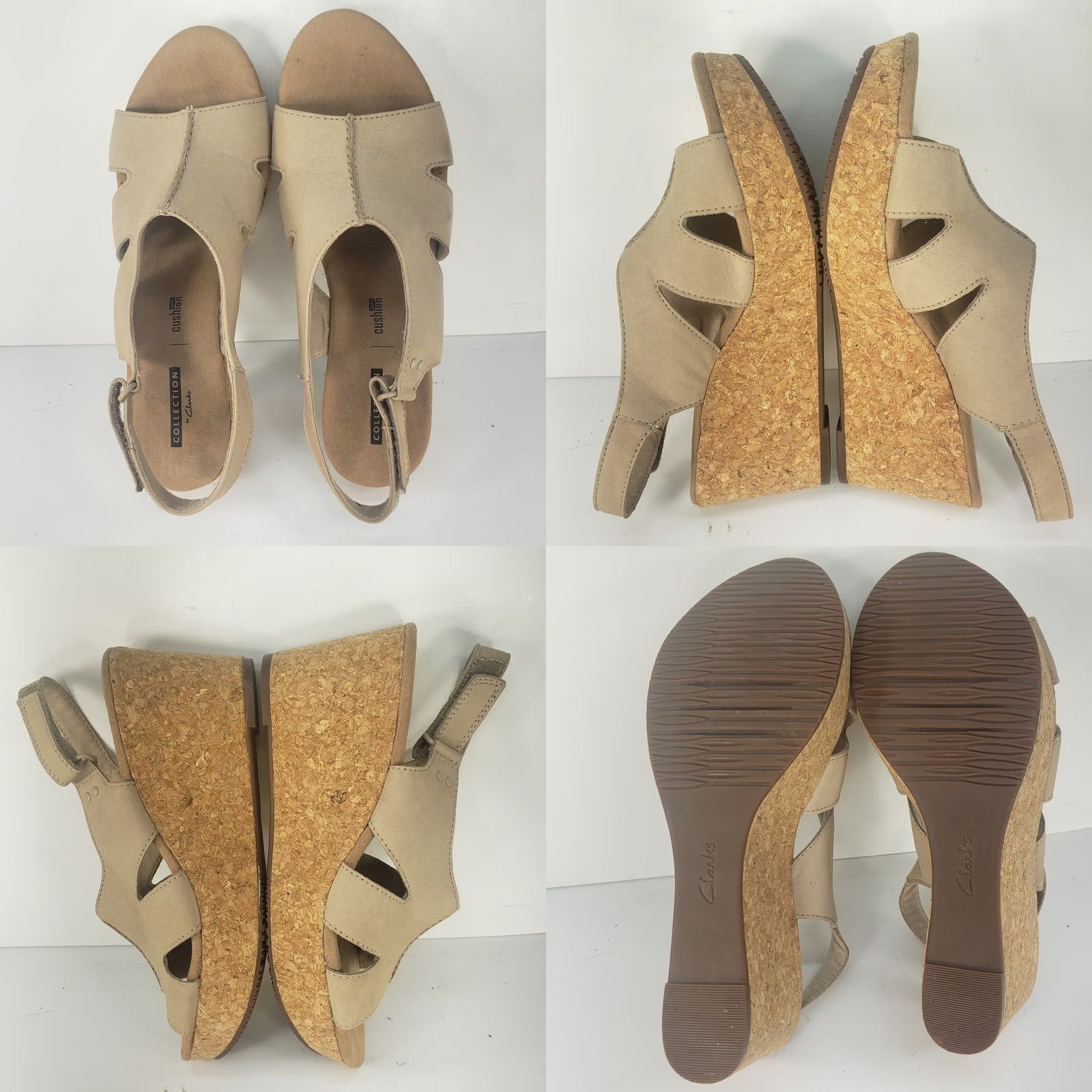 Clarks Clarks Annadel Eirwyn Cork Wedge Platform Sandal Beige Women's Size 8.5 Slingback Hook & Loop Cushioned Leather Size US 6 / IT 36 - 8 Thumbnail