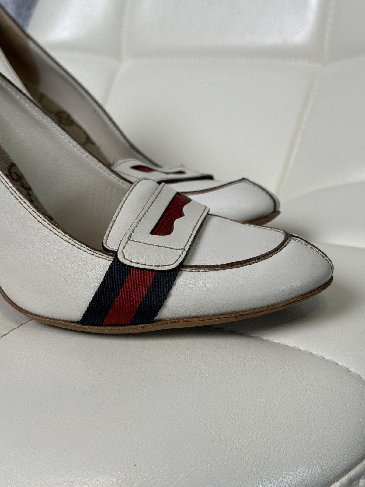 Gucci Gucci Leather Lifford Penny Loafer Pumps Web Stripe Heels Size US 9.5 / IT 39.5 - 9 Thumbnail