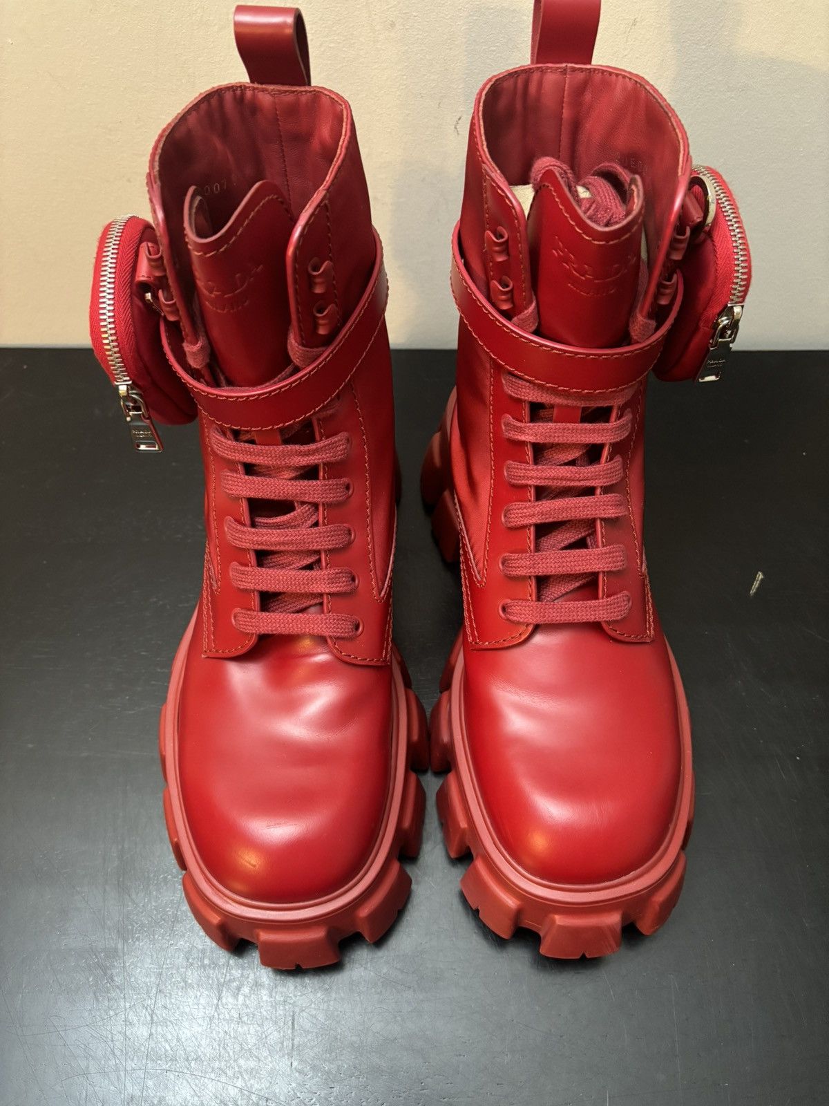 Prada Prada Re Nylon Monolith Pouch Combat Boots Red Size US 9.5 / EU 42-43 - 2 Thumbnail
