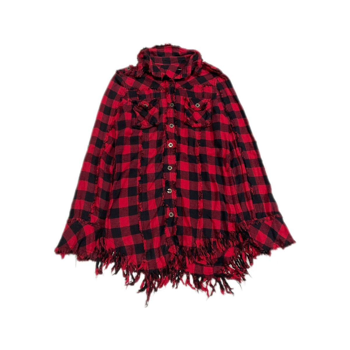 🔥Sick Y2K Edge Line Fringed Frayed Flannel Shirt