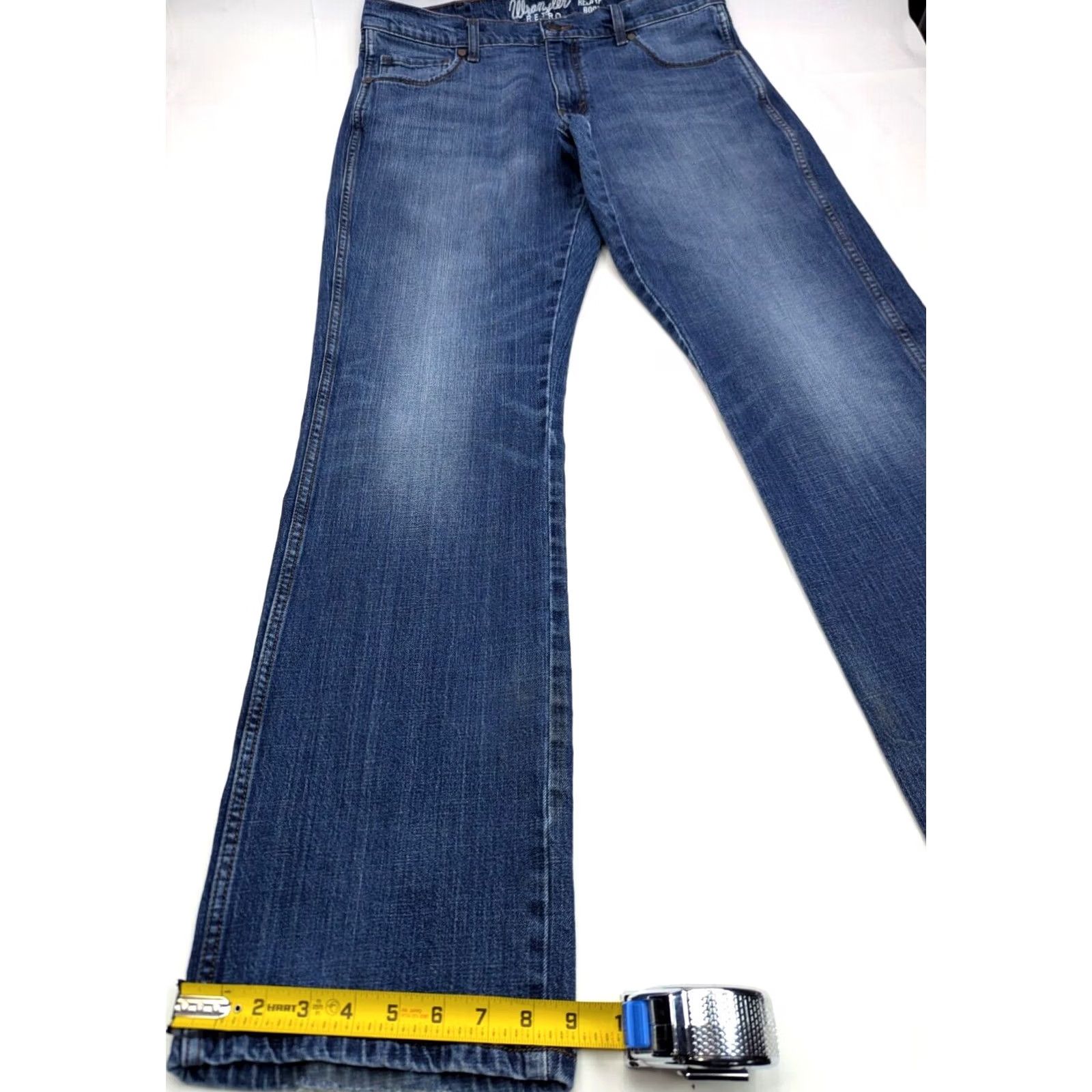 Wrangler VINTAGE Wrangler Retro Relaxed Boot Cut Western Jeans Men 35x35 Blue Denim Cotton Spandex 5-Pocket WRT20JH Mens Boots/ Cowboy style 90s/00s Size US 35 - 2 Thumbnail