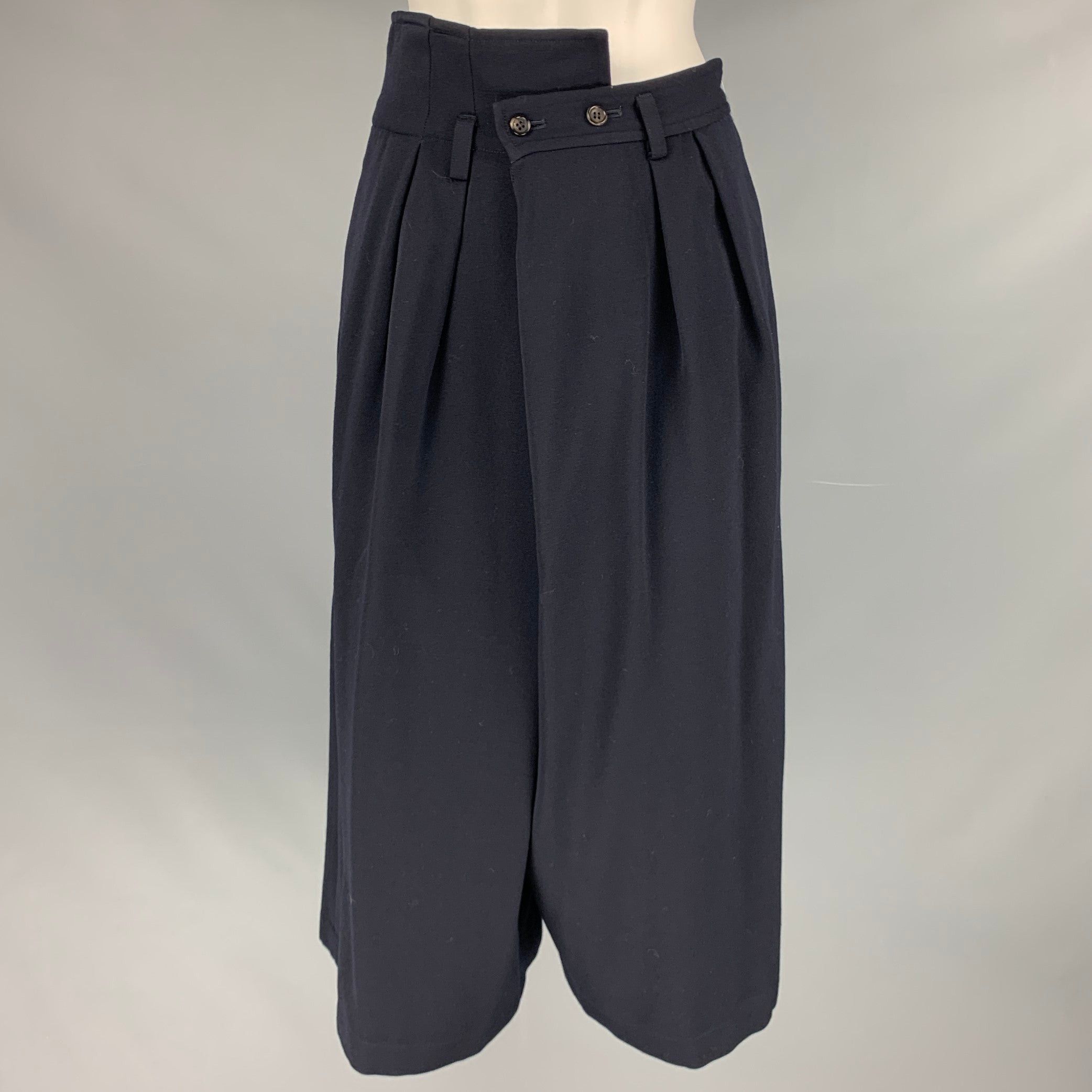 image of Comme Des Garcons 1988 Navy Wool Drop Crotch Wide Leg Dress Pants, Women's (Size 28)