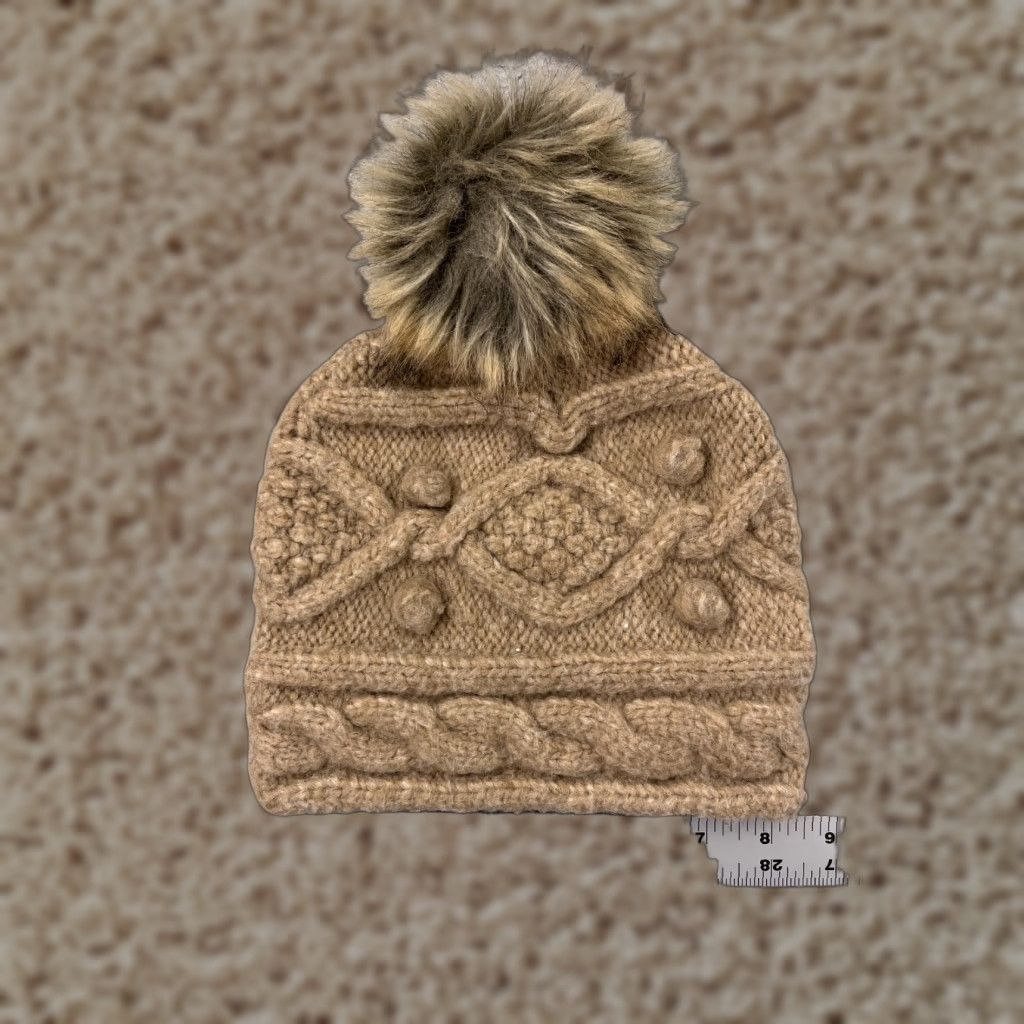 Express Express Beanie Toque Womens One Size Brown Beige Knit Poly Wool Blend Ski Pom Beanie Women Size ONE SIZE - 1 Thumbnail