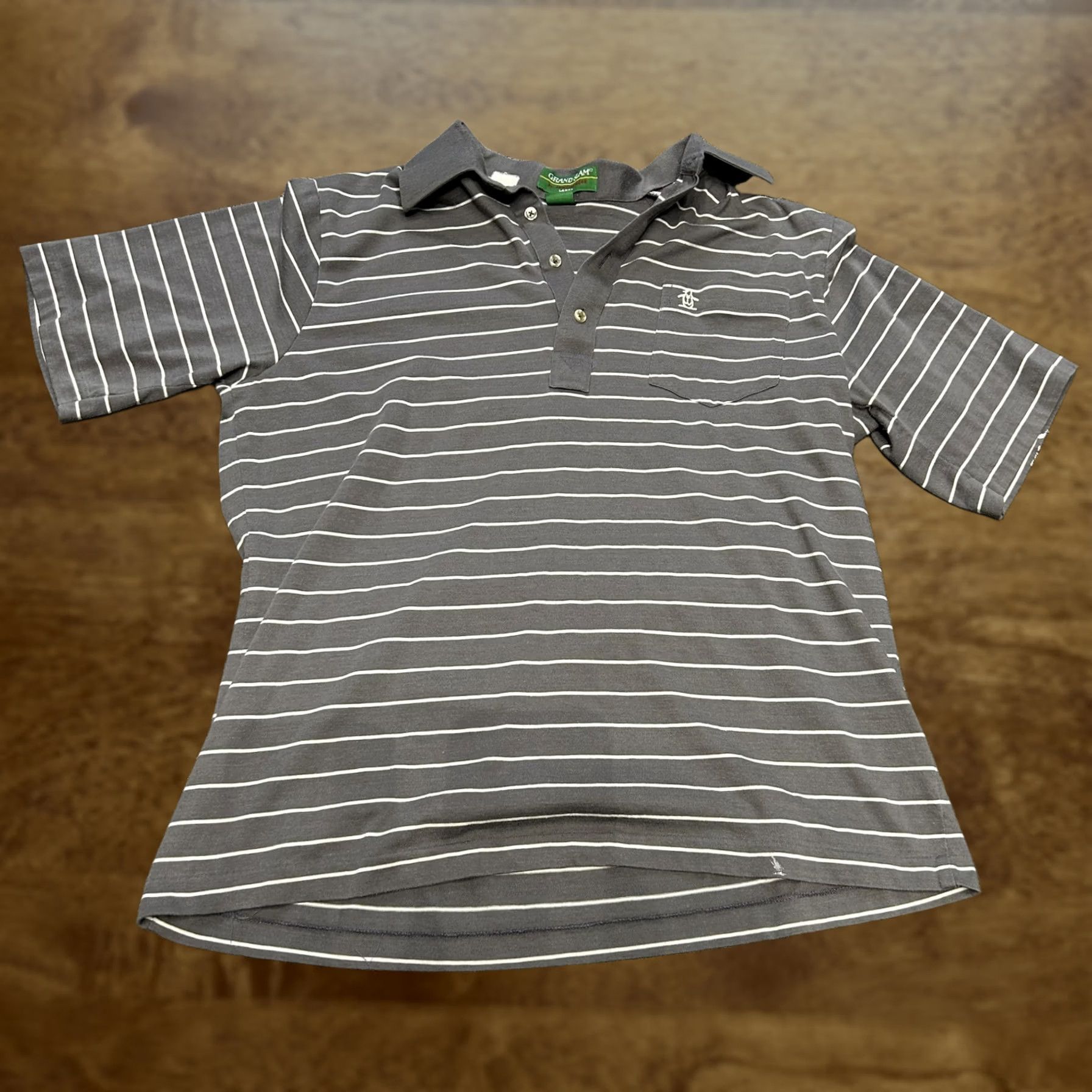 Vintage VINTAGE Grand Slam Polo Shirt Mens Large Gray Striped Pocket Golf Munsingwear Size US L / EU 52-54 / 3 - 1 Thumbnail