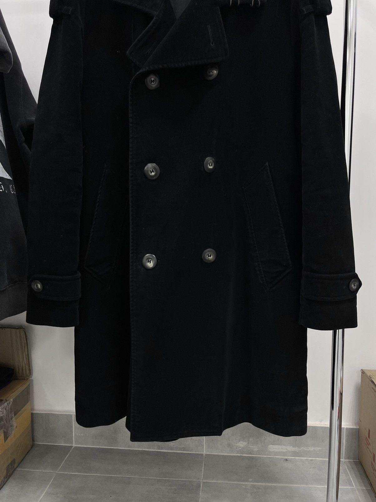 Hugo Boss Vintage Hugo Boss Black Mantel Coat Cotton Trench Luxury Size US L / EU 52-54 / 3 - 3 Thumbnail
