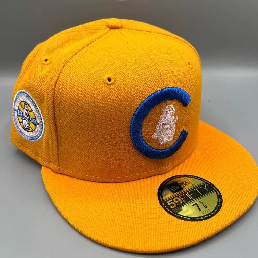 New Era Chicago Cubs Hat Men 7 5/8 Yellow 59Fifty New Era Fitted Cap Size ONE SIZE - 1 Thumbnail