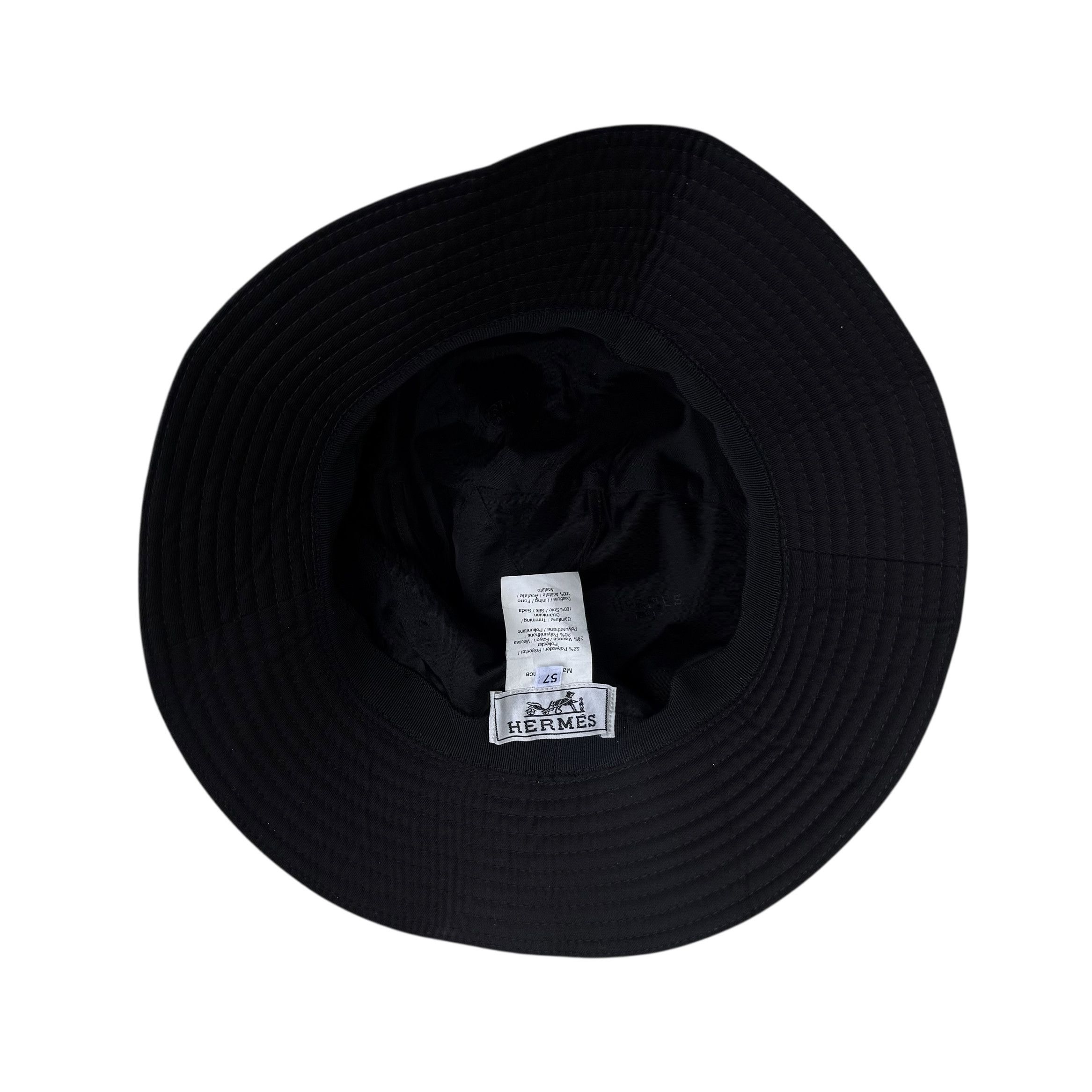 Hermes Hermes Black Gabardine and Printed Silk Twilly Bucket Hat Size ONE SIZE - 7 Thumbnail