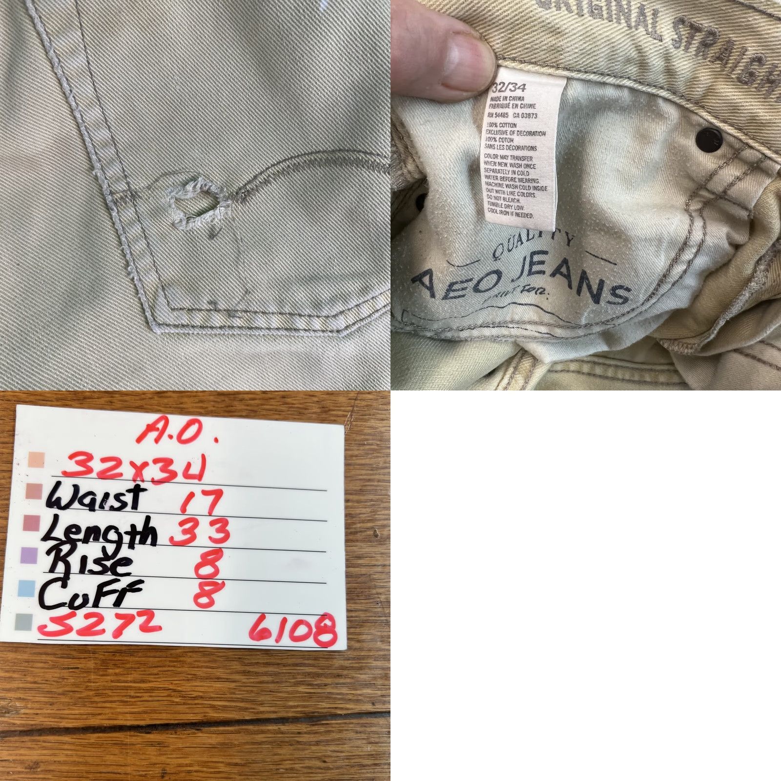 American Eagle Outfitters American Eagle Outfitters Mens Jeans Beige Denim Straight Leg Casual Size 32X34 Size US 32 / EU 48 - 8 Thumbnail