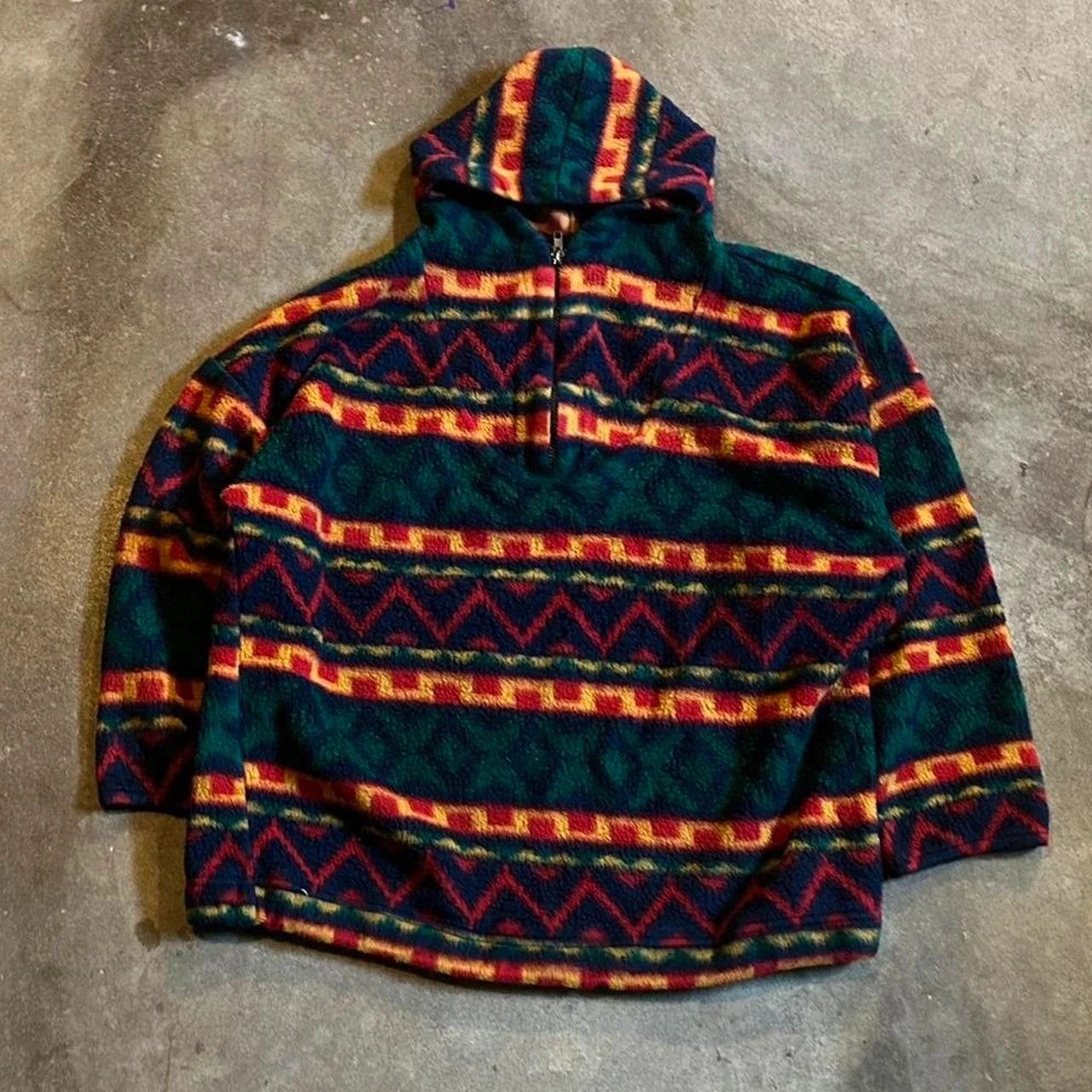 John Baner Vintage 90s multi-coloured fleece hoodie fleece zip up Size US L / EU 52-54 / 3 - 1 Thumbnail