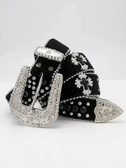 Leather Dazzling Rhinestone Belt PU Leather Belt Size ONE SIZE - 1 Thumbnail