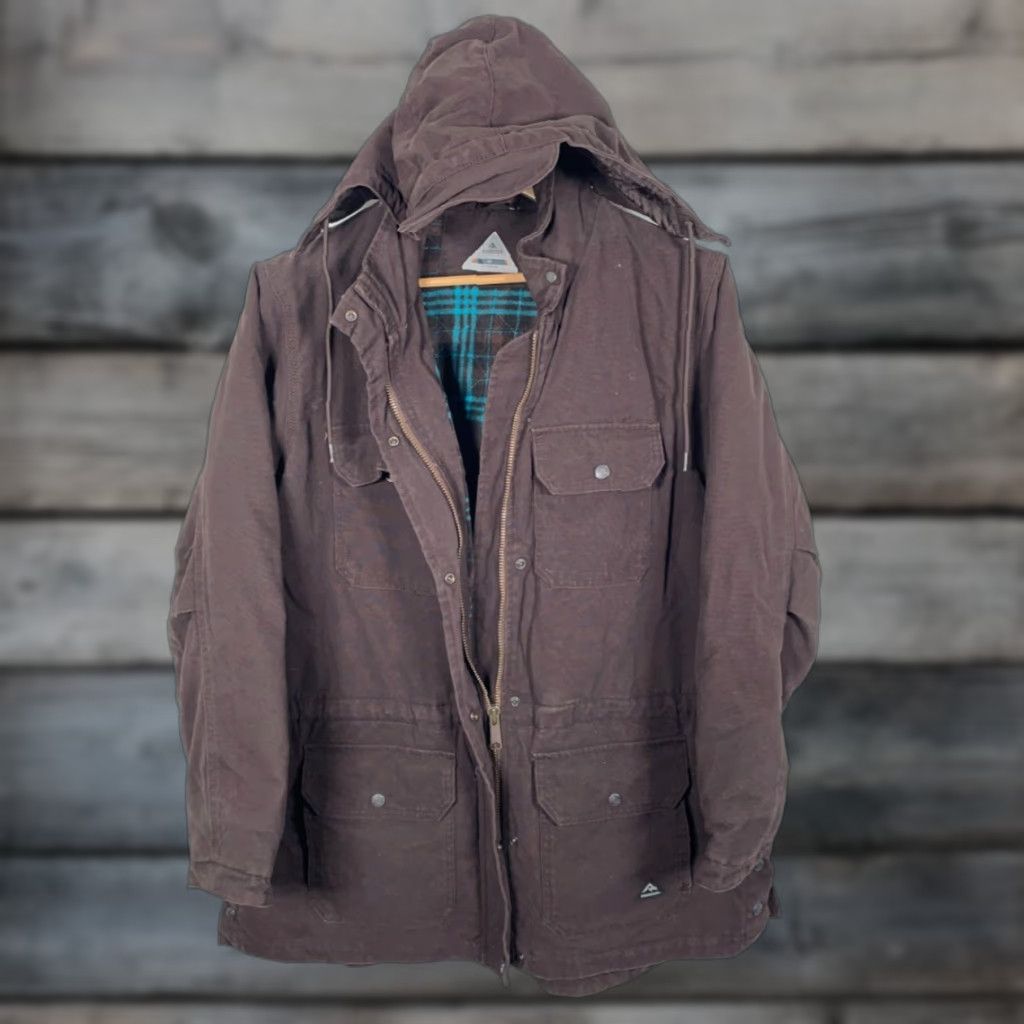 Ridgecut Women's 2X Flannel Lined Canvas Jacket Dark Brown Removable Hood