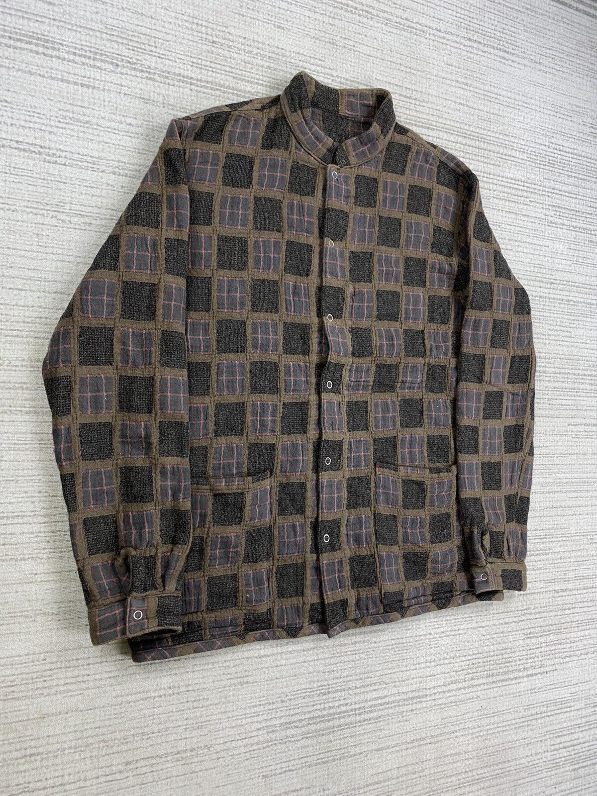 Issey Miyake × Japanese Brand Vintage Boston-Nine Patchwork Plaid Pattern Wool Jacket Size US M / EU 48-50 / 2 - 3 Thumbnail