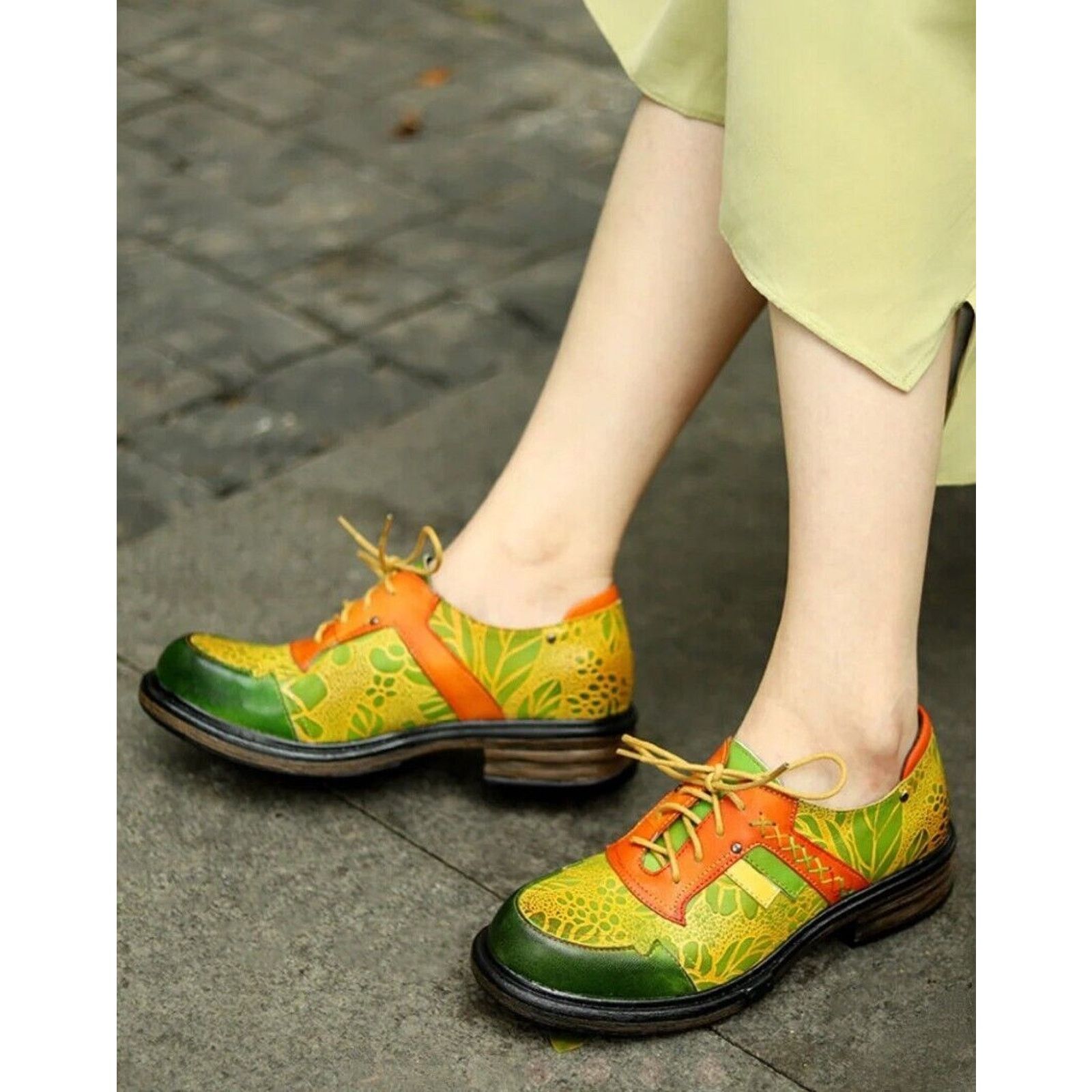 & Other Stories New BOHO Hand Printed Hippie Art Leather Oxford Shoes 5/6 36 Size US 6 / IT 36 - 3 Thumbnail