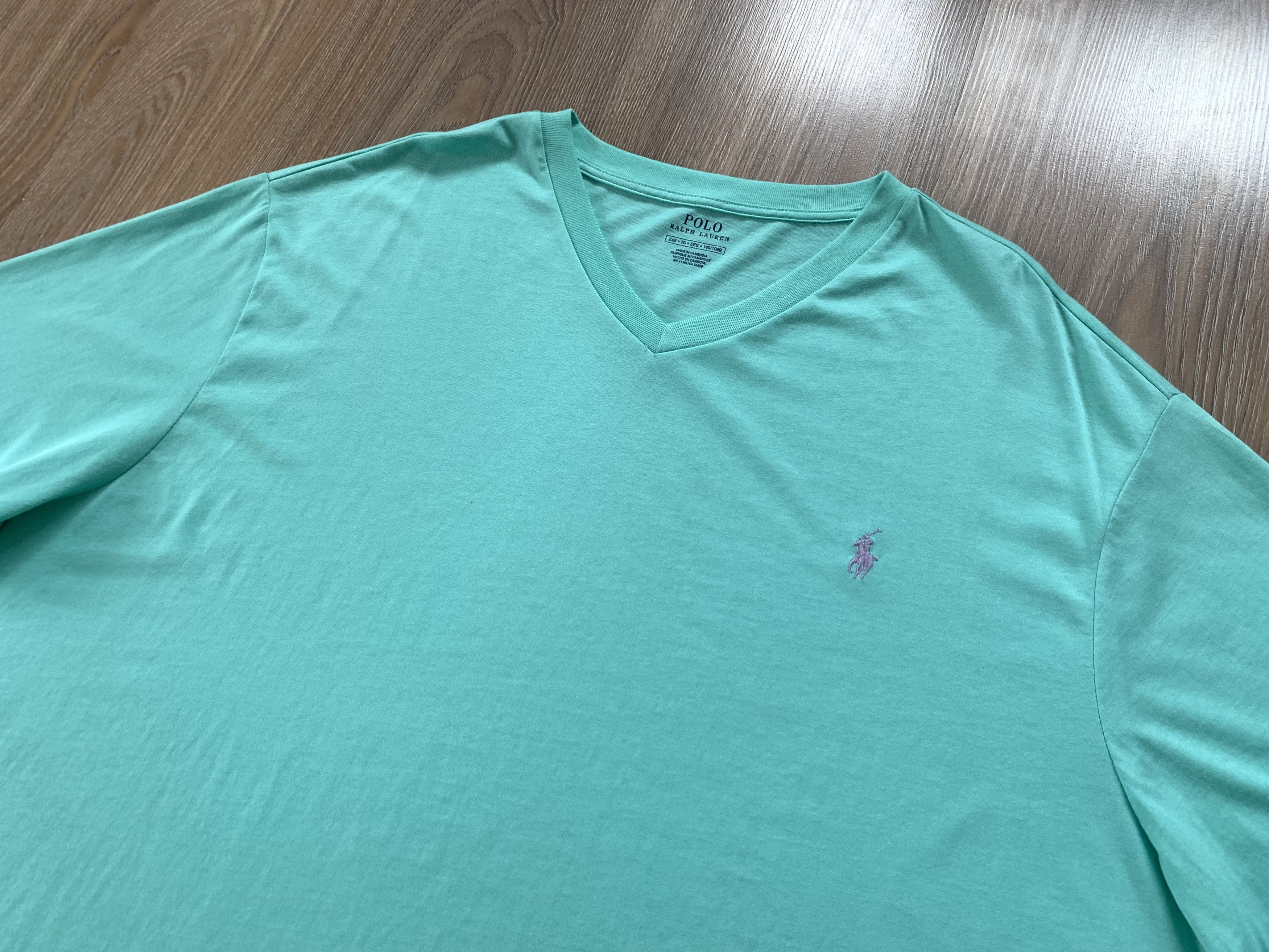 Polo Ralph Lauren Polo Ralph Lauren V-Neck Light Blue Cotton T-Shirt Size US XXL / EU 58 / 5 - 4 Thumbnail