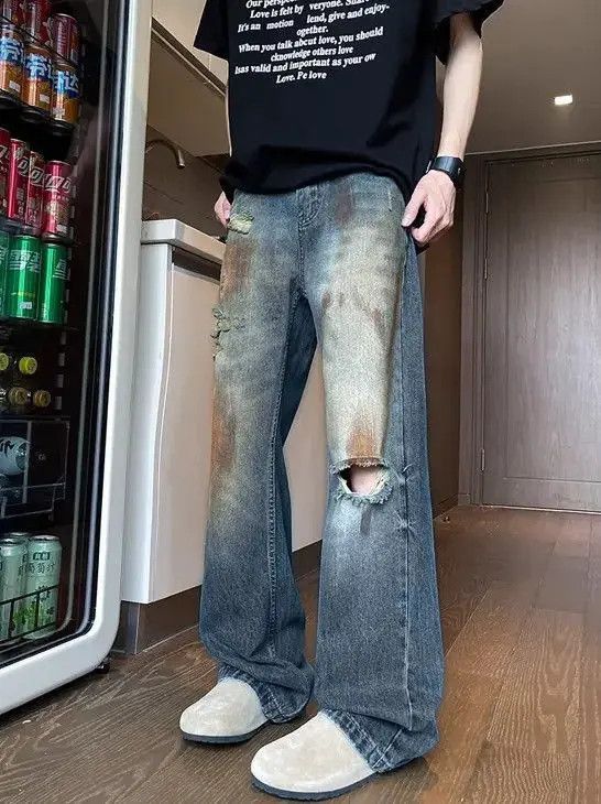 Japanese Brand Retro straight leg casual distressed jeans Size US 32 / EU 48 - 5 Thumbnail