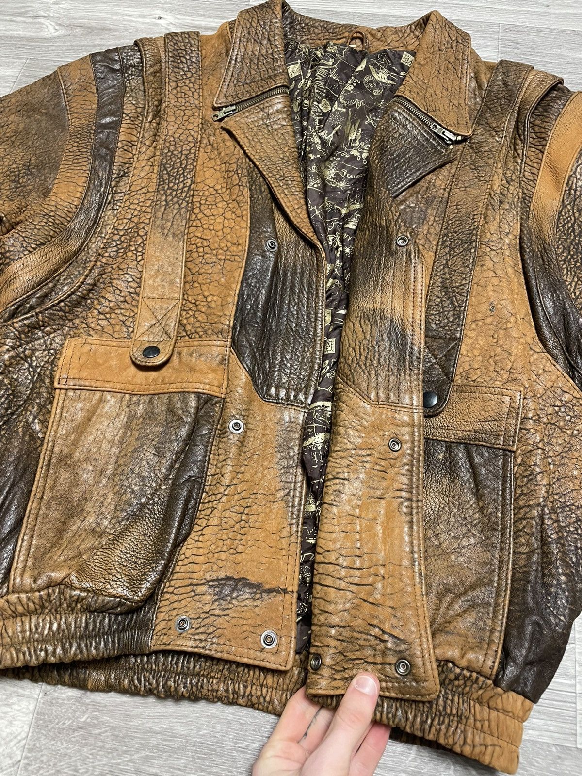 Leather Vintage Leather Brown Patterned Bomber Jacket 90s Size US M / EU 48-50 / 2 - 8 Thumbnail