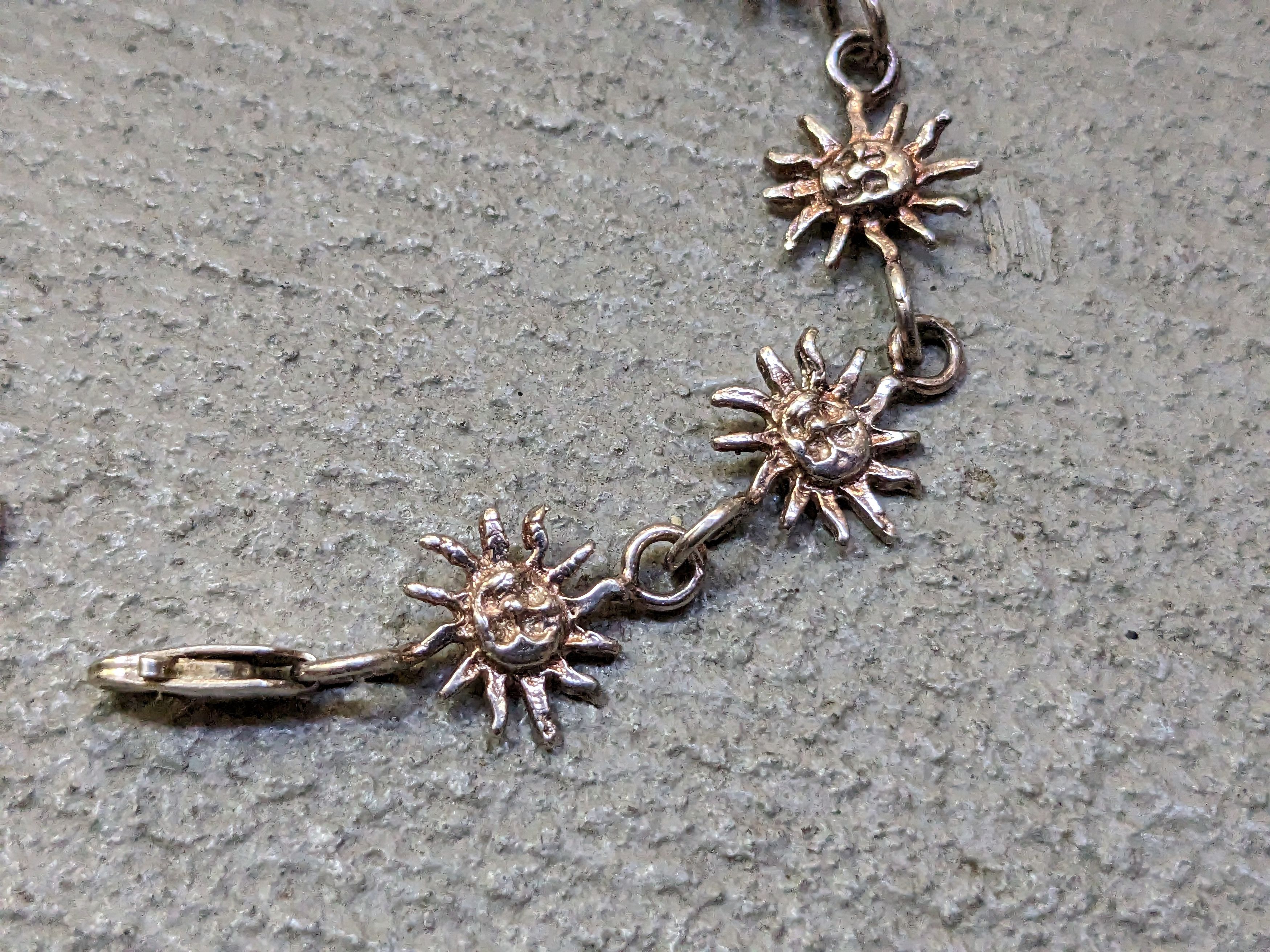 Jewelry Vintage Sterling Silver Bracelet Sun Link Chain 7.25" Size ONE SIZE - 3 Thumbnail