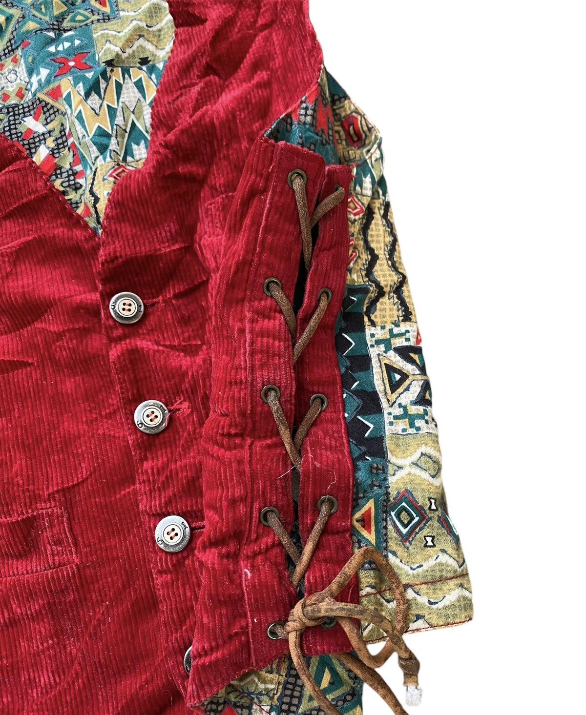 Handmade × Vintage Rare! 90s Native Knit Art Boho Vest Corduroy Size US M / EU 48-50 / 2 - 4 Thumbnail