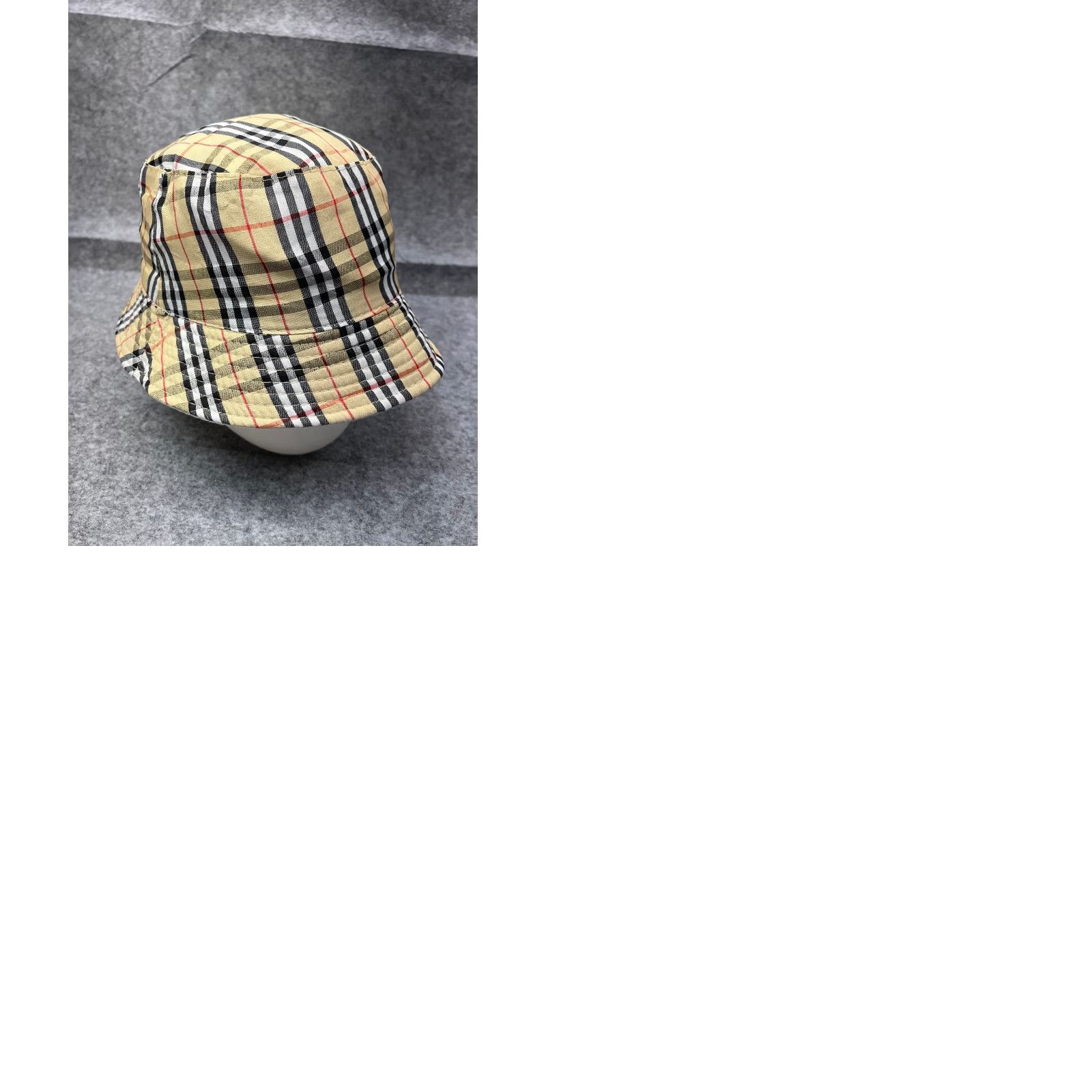 Omega Bucket Hat Adult One Size White Beige Plaid Cotton Reversible Size ONE SIZE - 10 Thumbnail