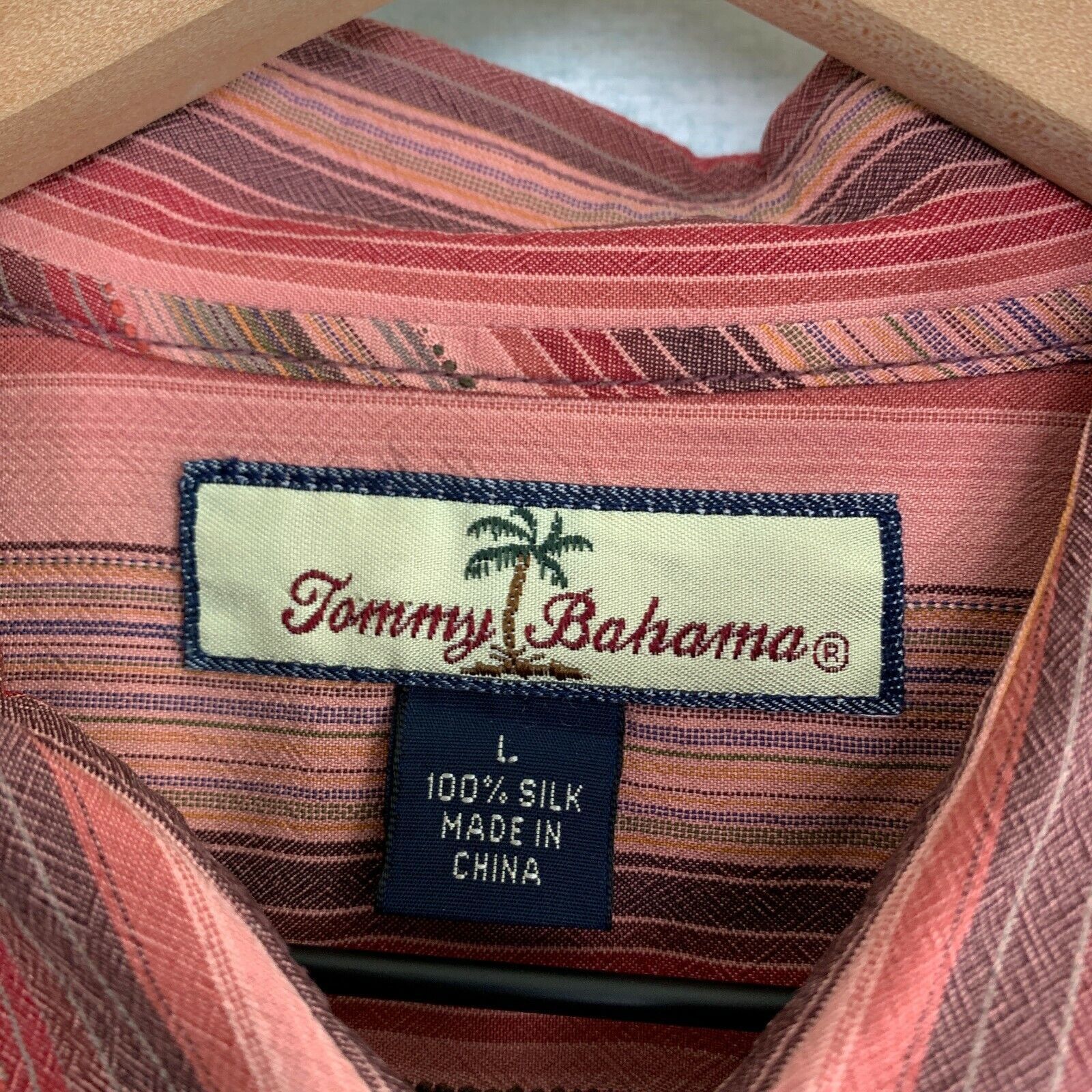 Tommy Bahama Tommy Bahama Pure Silk Striped Shirt Pink Jacquard Mens L Size US L / EU 52-54 / 3 - 6 Thumbnail