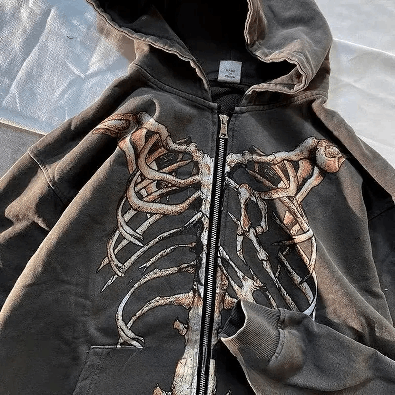 Japanese Brand × Vintage Punk Zip Up Hoodie Gothic Style Skeleton Size US L / EU 52-54 / 3 - 3 Thumbnail