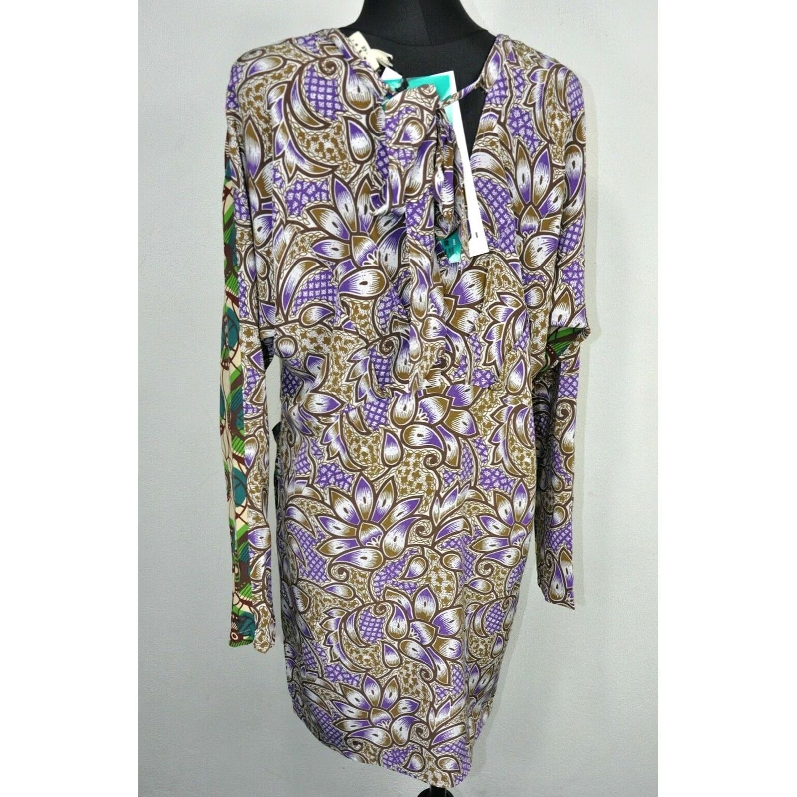 Marni Marni for H&M Silk Dress Pockets US 8 EUR 38 Women Multicolor Long Sleeve Geometric Size M / US 6-8 / IT 42-44 - 3 Thumbnail