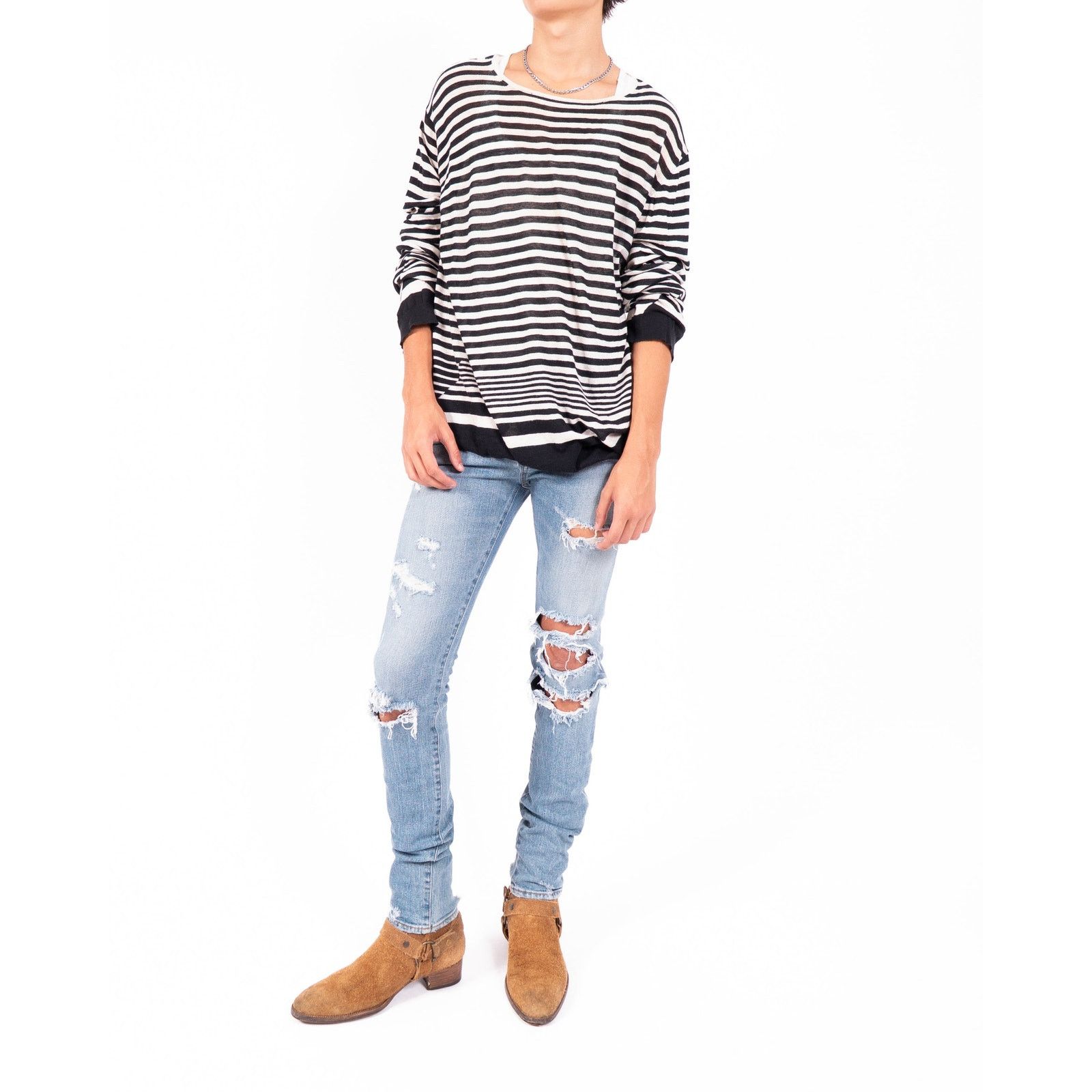 Haider Ackermann SS16 Striped Longsleeve in Black & White Wool Size US M / EU 48-50 / 2 - 2 Thumbnail