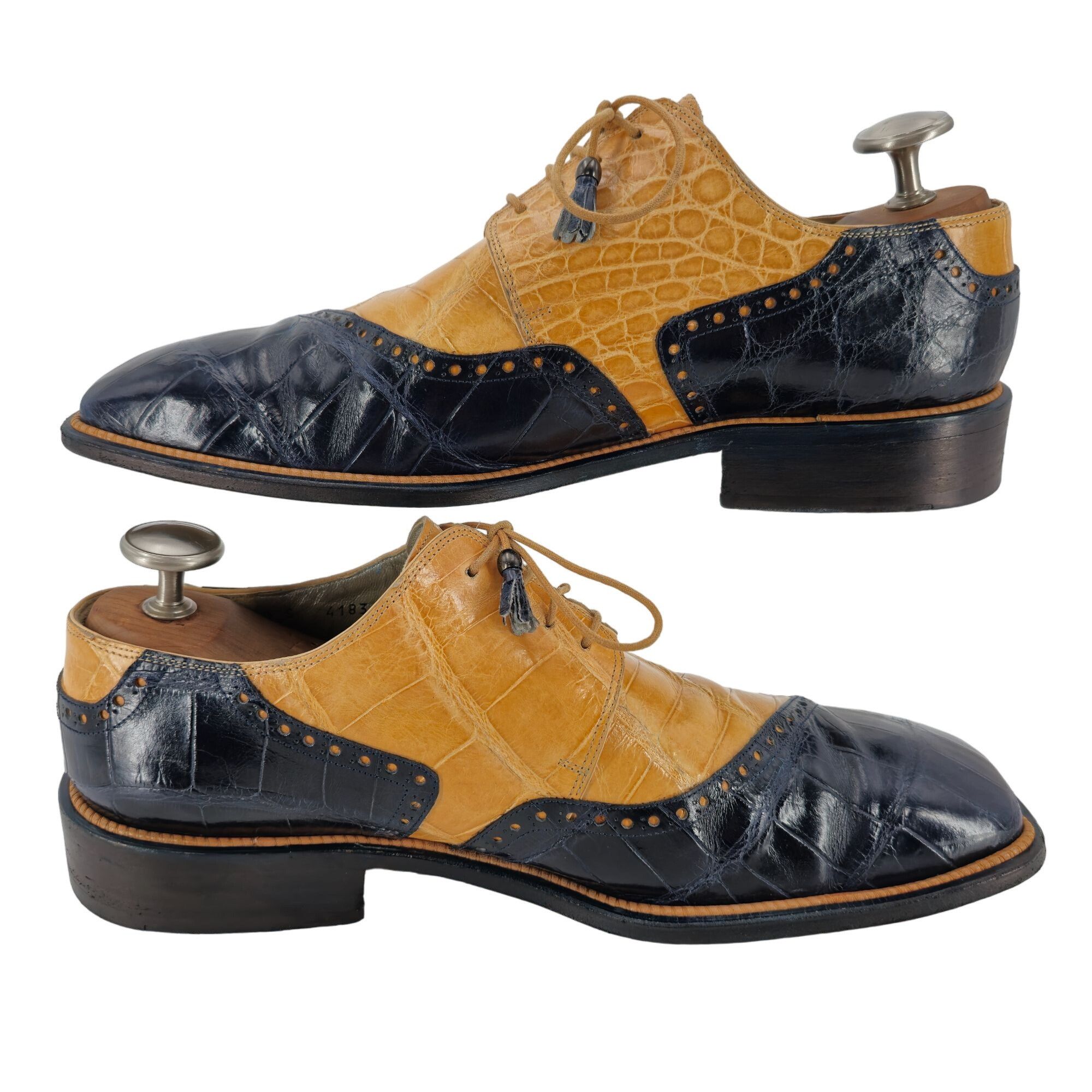 Mauri Mauri Vintage Alligator Exotic Mens 12M Honey Tan Navy Blue Size US 12 / EU 45 - 6 Thumbnail
