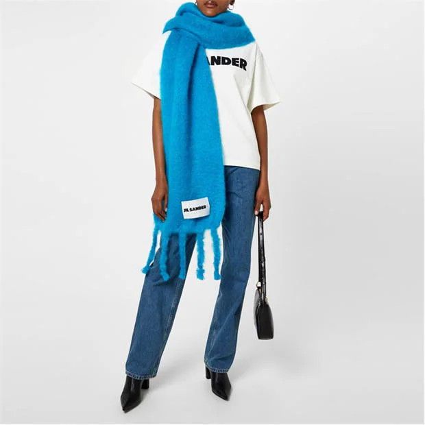 Jil Sander o1g2r1mq1024 Size: OS / Fringed Wool Scarf in Blue Size ONE SIZE - 2 Thumbnail