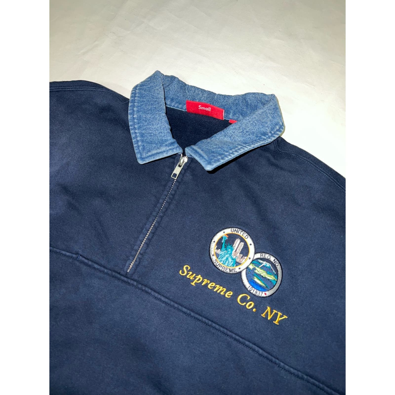 Supreme Supreme Denim Collar Half Zip Sweatshirt | Grailed