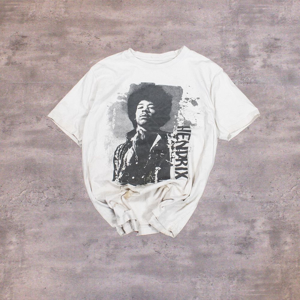Jimi Hendrix Y2K 2000's 00's Jimi Hendrick Faced Thrashed White T-Shirt Size US L / EU 52-54 / 3 - 1 Thumbnail