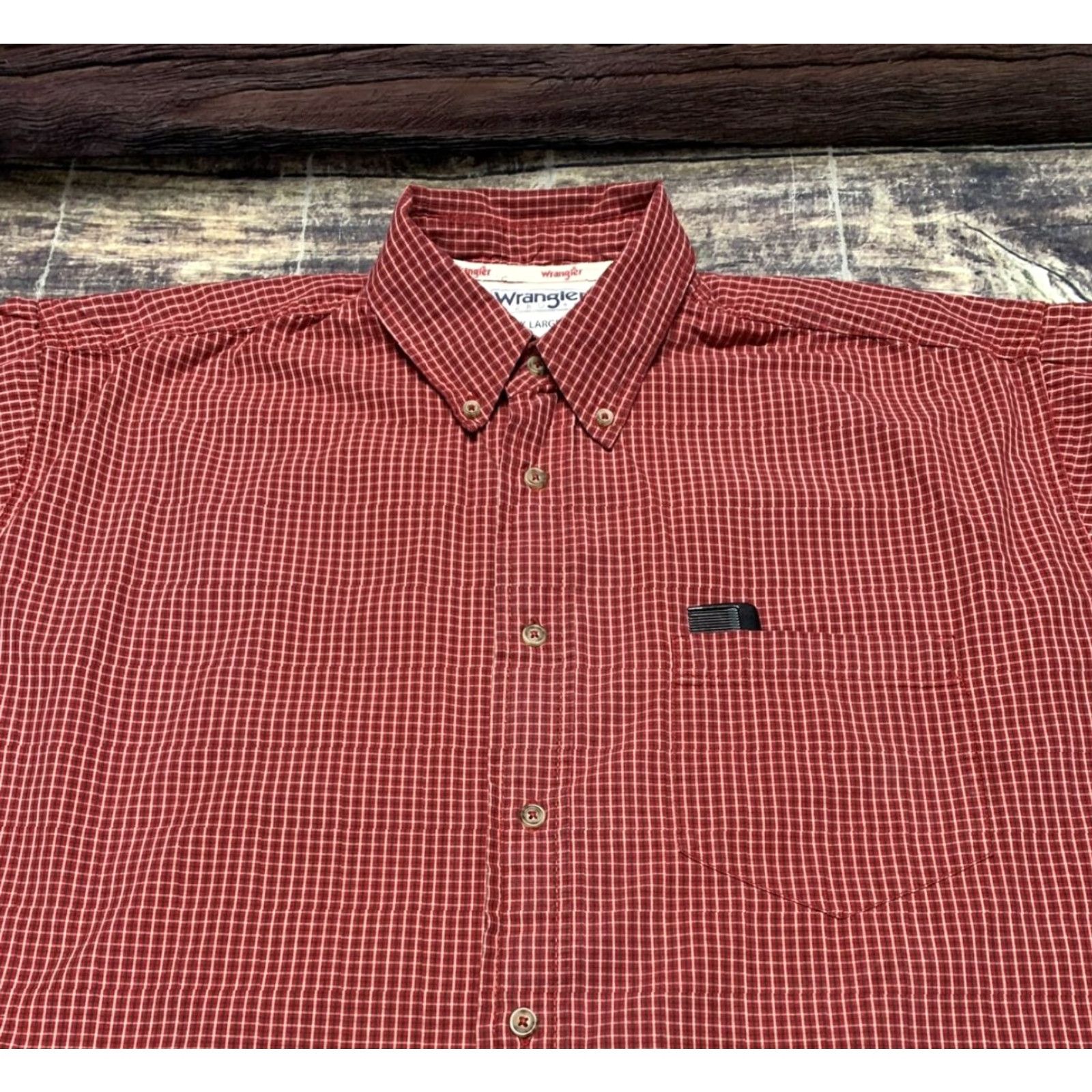 Wrangler Wrangler Hero Men’s XL Red Plaid Cotton Short Sleeve Button-Down Shirt PMID? Size US XL / EU 56 / 4 - 3 Thumbnail