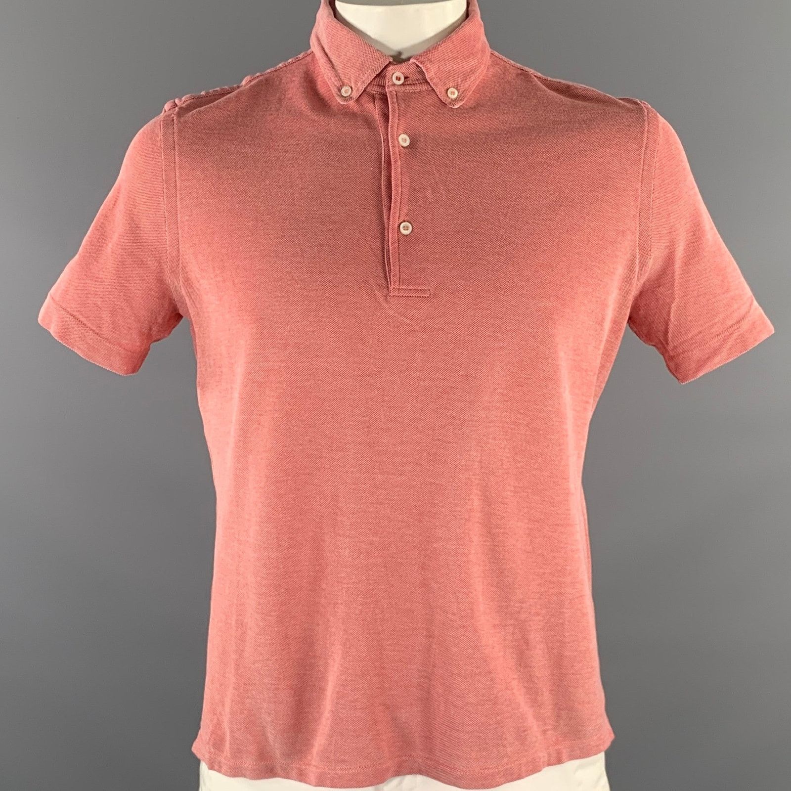 Isaia ISAIA Size XL Red White Nailhead Cotton Button Down Polo Size US XL / EU 56 / 4 - 1 Thumbnail