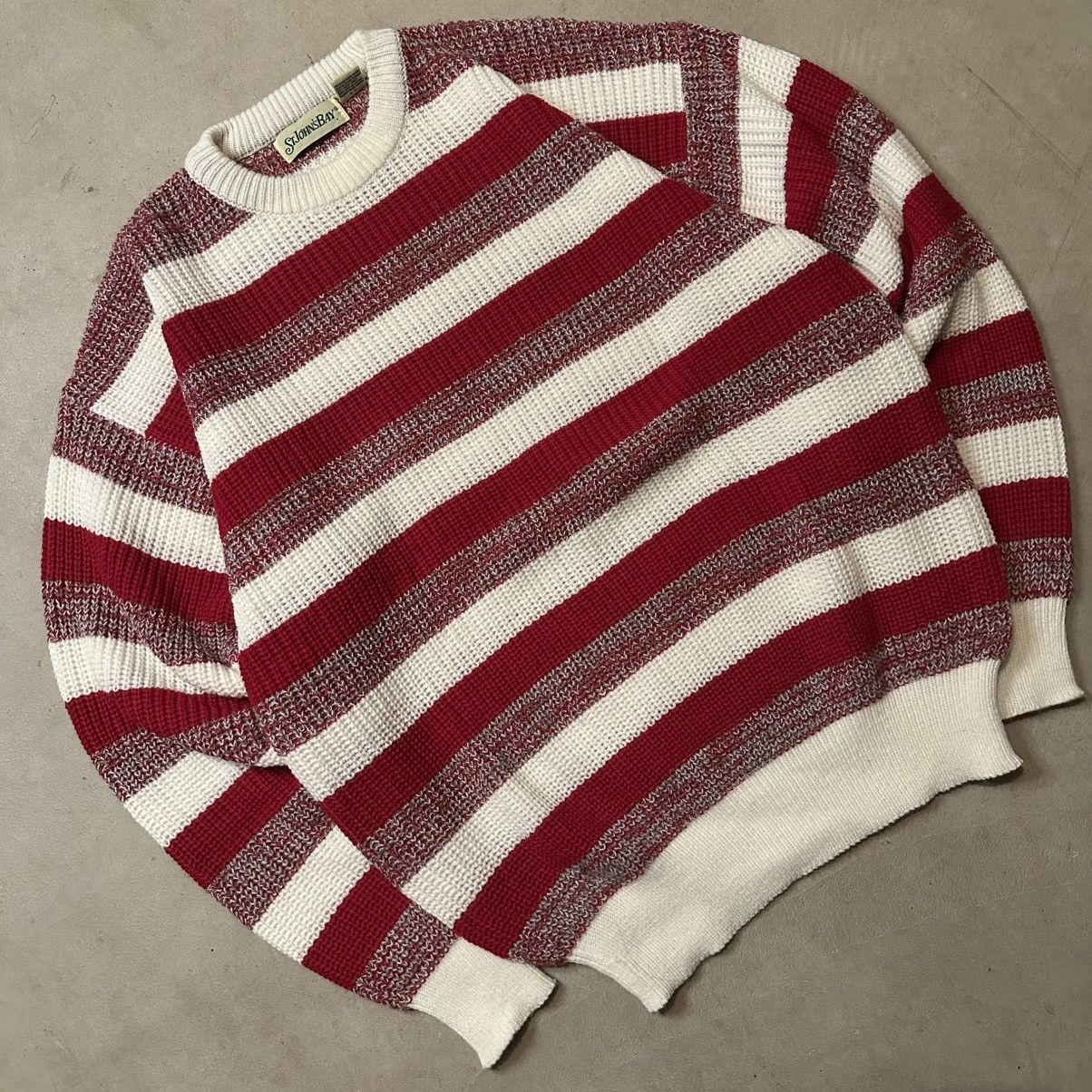 St. Johns Bay Vintage 90s Red & White Striped St. Johns Bay Knit Sweater Size US XL / EU 56 / 4 - 1 Thumbnail