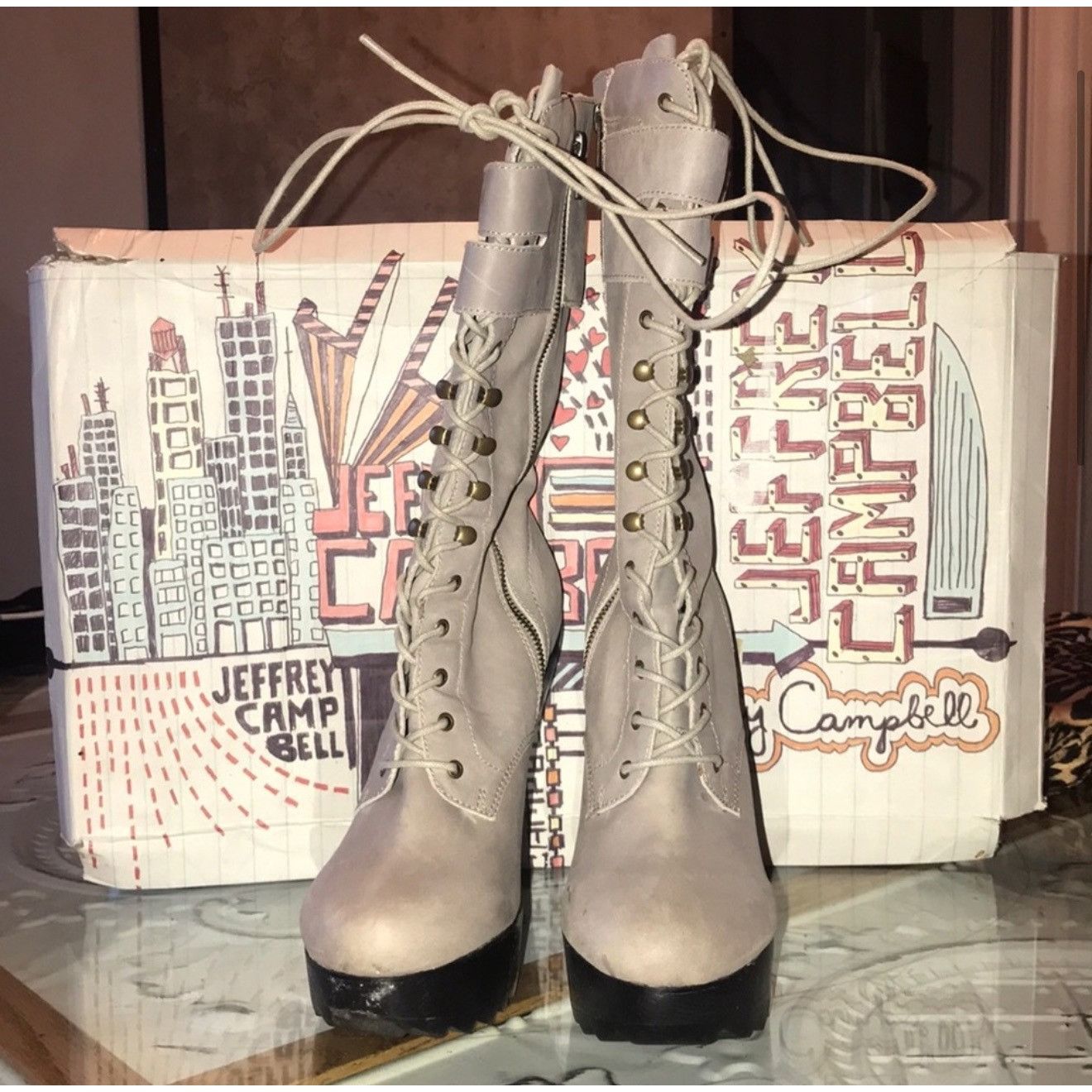Jeffrey Campbell Jeffrey Campbell Gray Lace-Up Military Platform Heel Boots 1 Size US 10 / IT 40 - 3 Thumbnail