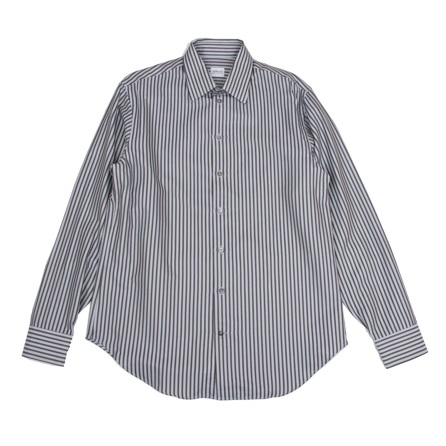 Armani Collezioni Cotton Stripe Long Sleeve Shirt in Gray and Light Blue Size US M / EU 48-50 / 2 - 1 Thumbnail