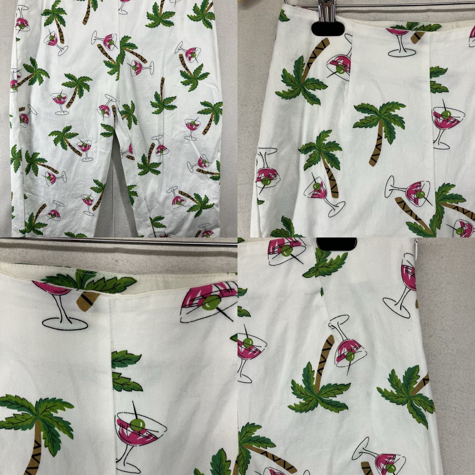 Gloverall VINTAGE Briggs New York Women's Capri Pants 10 High Rise White Pink Martini Pattern 80s 90s Summer Fashion Size 32" / US 10 / IT 46 - 8 Thumbnail