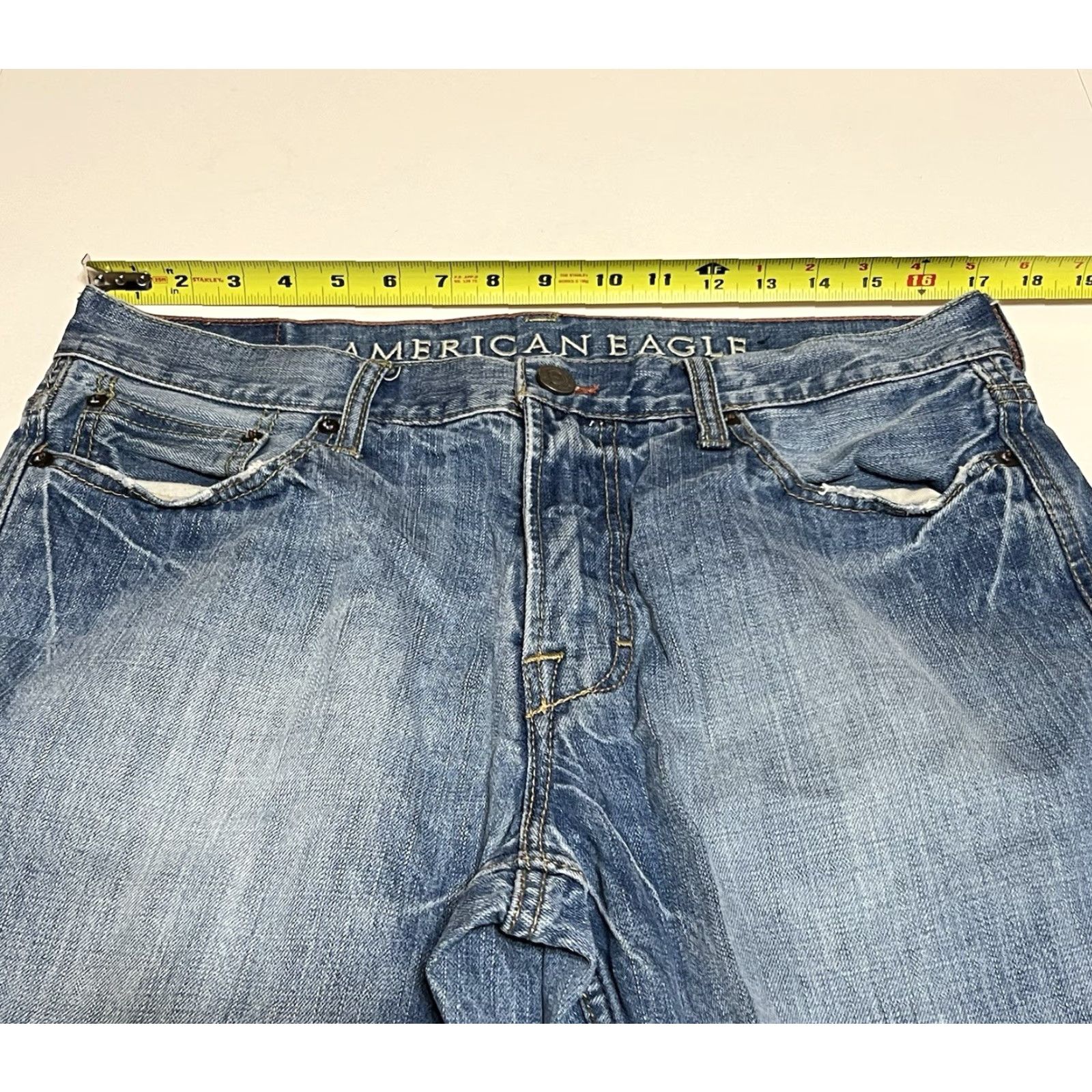 American Eagle Outfitters American Eagle Jeans Boot Cut Blue Denim Distressed 34 Mens Size US 34 / EU 50 - 3 Thumbnail