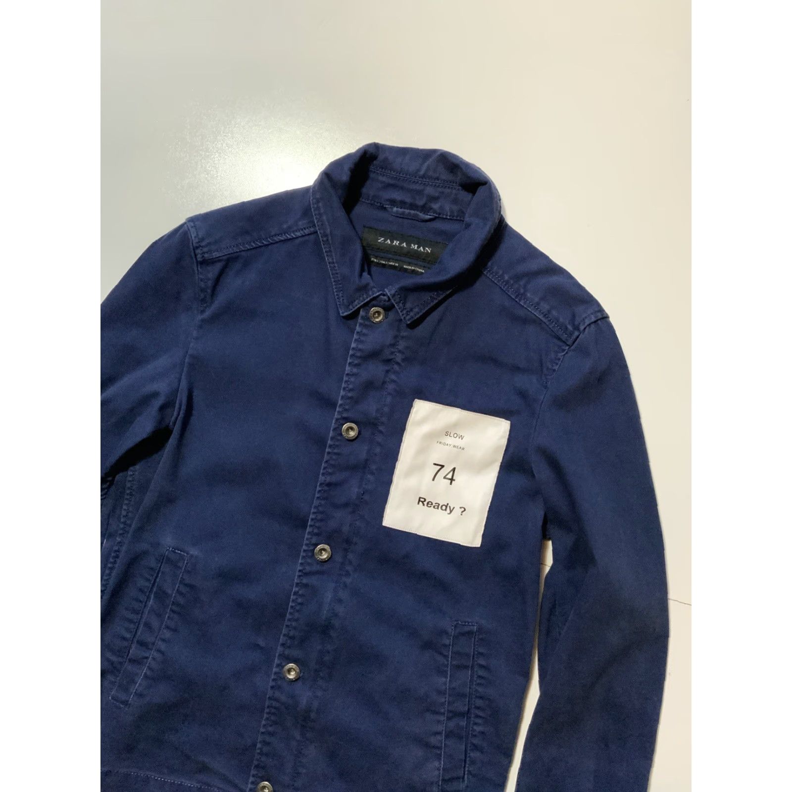 Zara VINTAGE Zara Man Slow Wear 74 Ready Navy Blue Workwear Collared Overshirt Jacket Sz S Men Blue Collared Workwear Jacket Mens Size US S / EU 44-46 / 1 - 3 Thumbnail