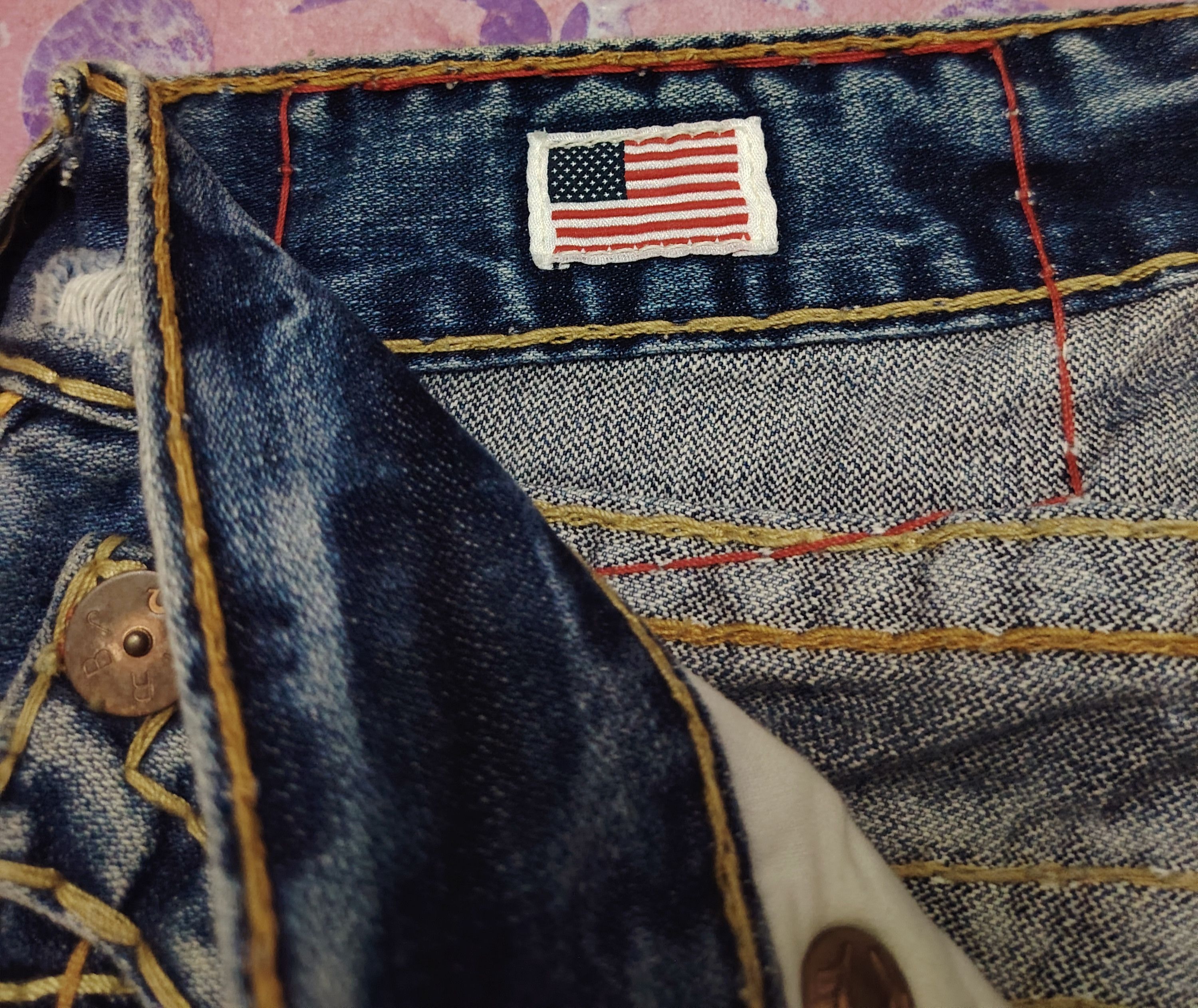 True Religion True Religion Jeans Orange Stitch Joey Super T Denim Flared Size US 31 - 14 Thumbnail