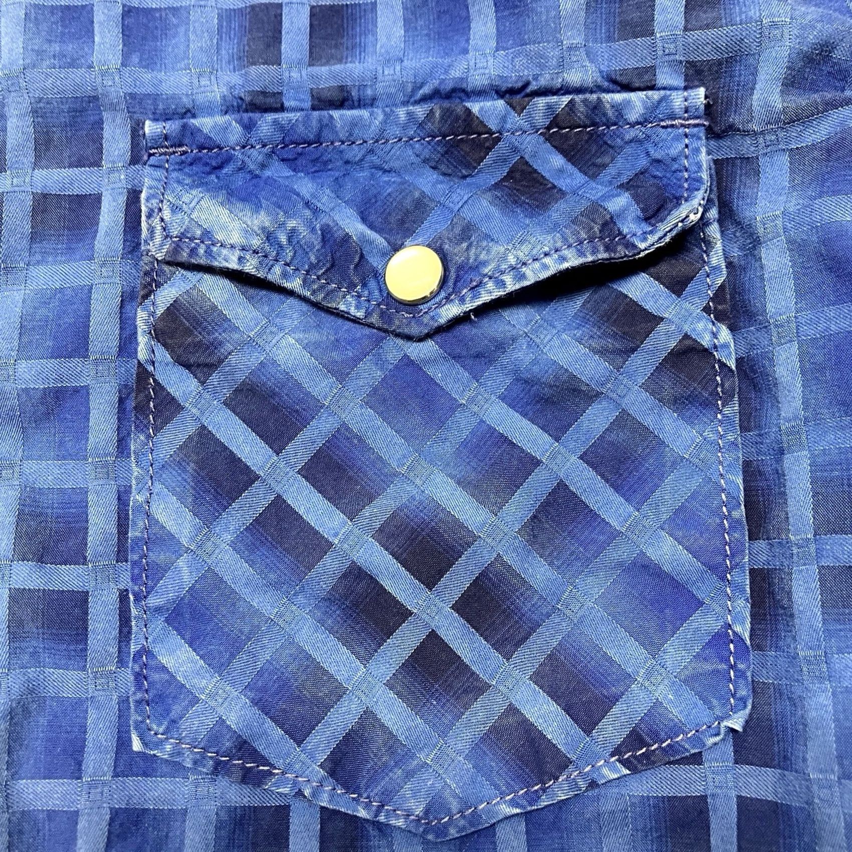 Vintage Age Of Wisdom Button-Up Shirt Blue Check Plaid Long Sleeve Size L Mens Western Pearl Snap Button-Down Collared Cotton Shirt Size US L / EU 52-54 / 3 - 6 Thumbnail