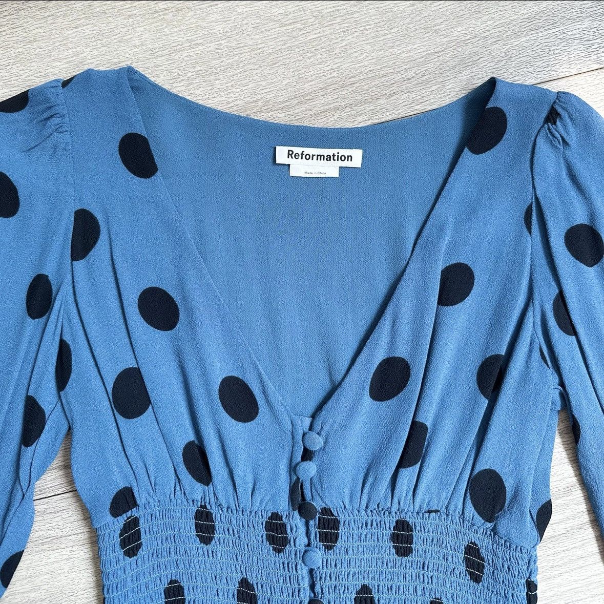 Reformation Reformation Alani Shirred Polka-Dot Georgette Mini Dress Size XS / US 0-2 / IT 36-38 - 10 Thumbnail