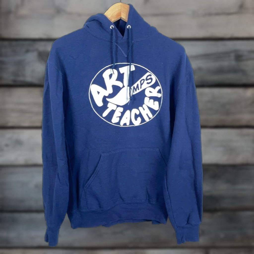 Russell Athletic VINTAGE Russell Athletic Hoodie Art Teacher Print 90s XL Dark Blue Sweatshirt 50-50 Cotton-Poly Mens Adult Regular Size US XL / EU 56 / 4 - 1 Thumbnail