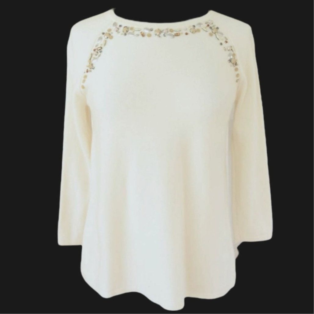 NBDN Nobrandedon Garnet Hill Off White Cashmere Sweater Top | Size L Size L / US 10 / IT 46 - 1 Thumbnail