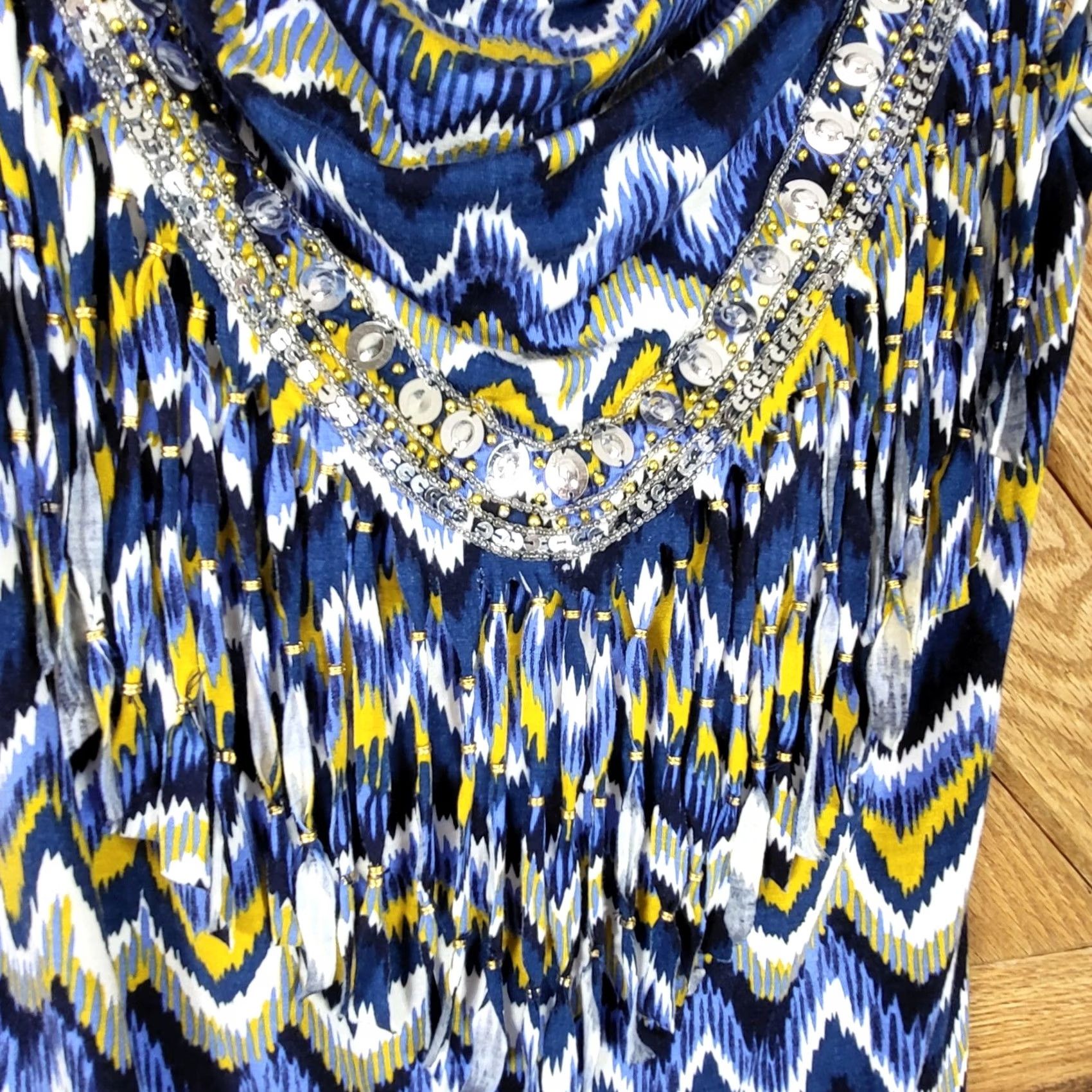 Boston Proper Boston Proper Tank Top Womens Small Embellished Fringe Chevron Blue Yellow Size S / US 4 / IT 40 - 3 Thumbnail