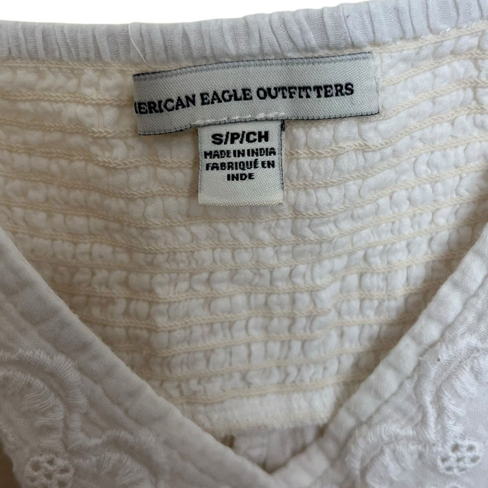 American Eagle Outfitters American Eagle | White Cropped Eyelet Peplum Babydoll Top Size S / US 4 / IT 40 - 3 Thumbnail