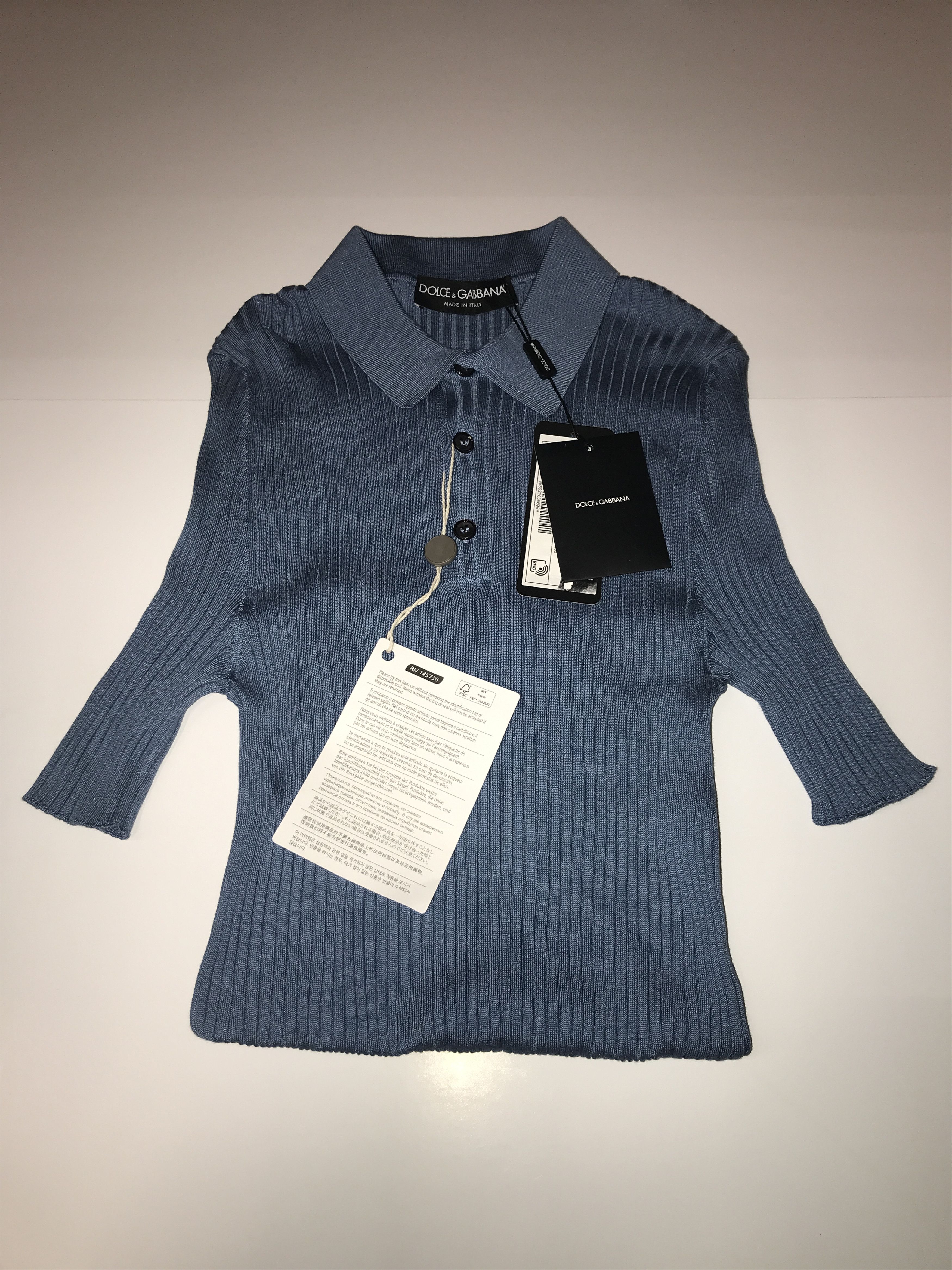 Dolce & Gabbana Dolce & Gabbana Men’s Silk Henley Shirt - Blue Size US S / EU 44-46 / 1 - 1 Thumbnail