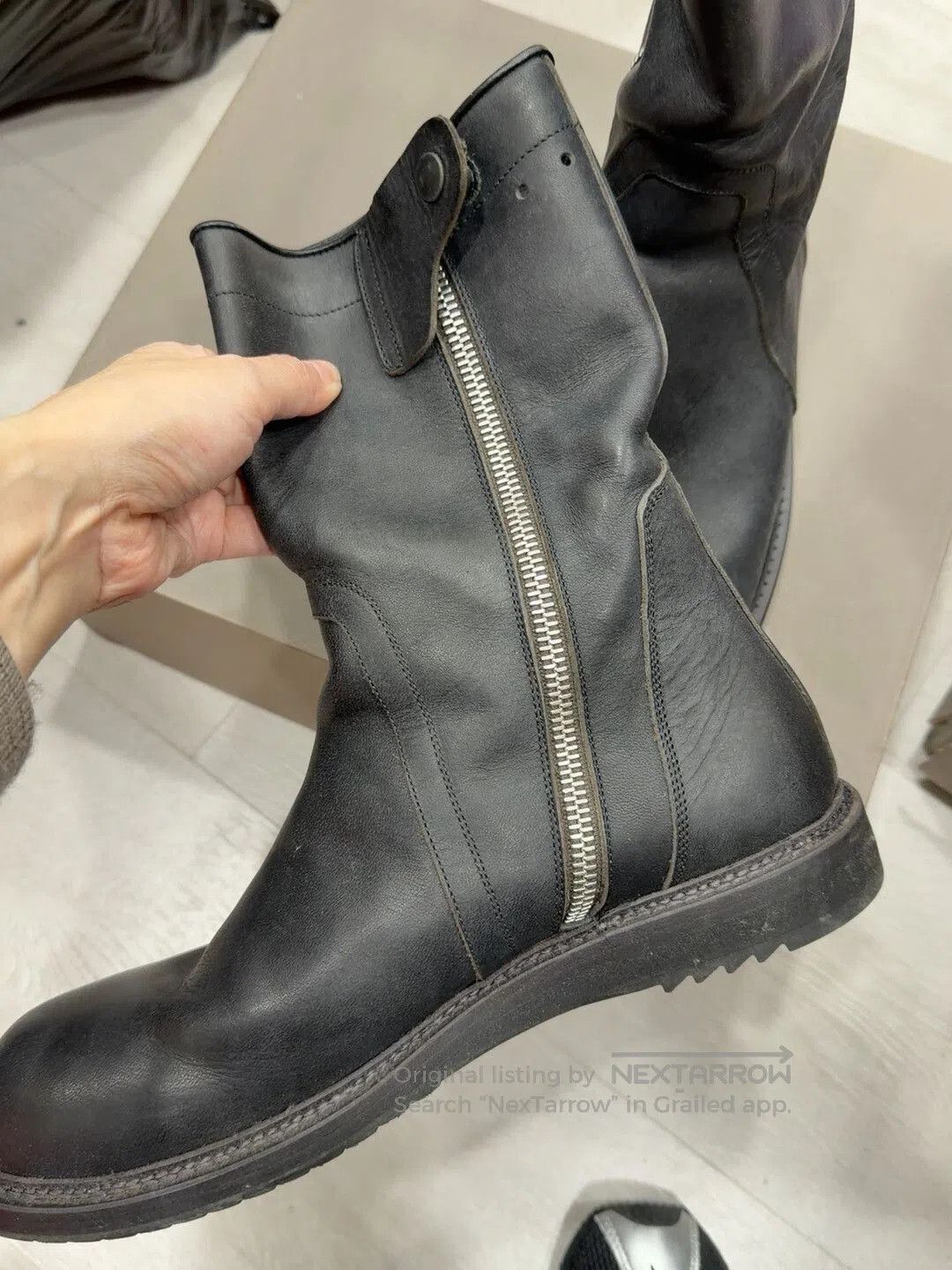 Japanese Brand Black Leather Mid-Calf Boots Made in Italy. Size US 10 / EU 43 - 2 Thumbnail