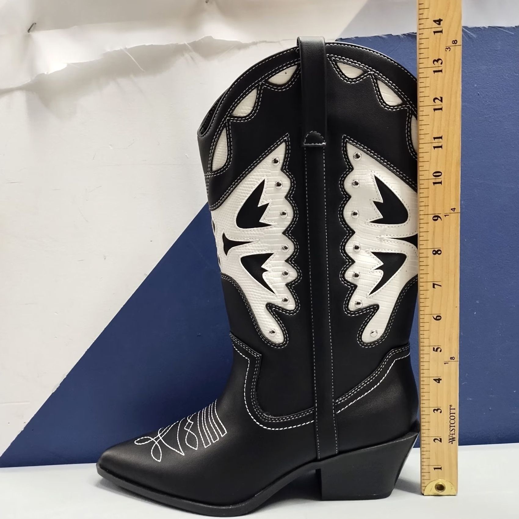 Vintage Madden Girl Saloonn Western Boots Womens US 9M Black White Pointed Toe Pull On NWOB Size 9 Womens Boots Size US 9 / IT 39 - 8 Thumbnail
